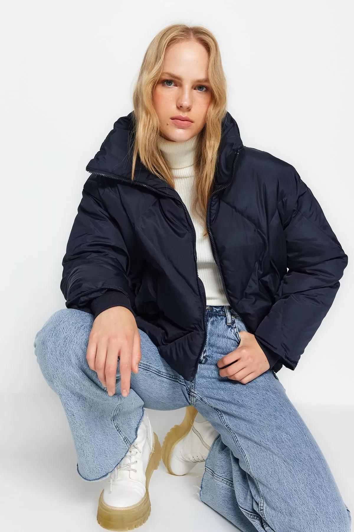 Navy Puffer Jacket, Navy blue, medium
