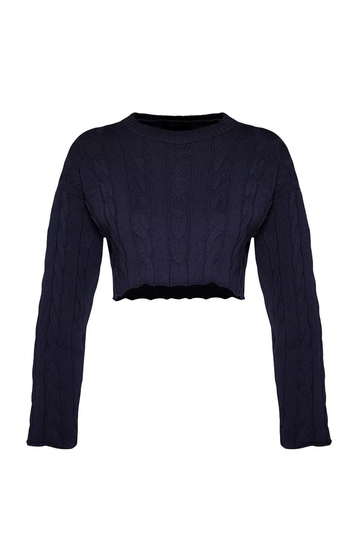 Navy Super Cropped Knitted Sweater, Navy blue, large image number 5