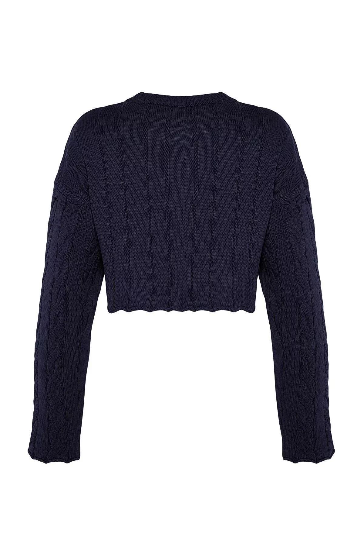 Navy Super Cropped Knitted Sweater, Navy blue, large image number 6
