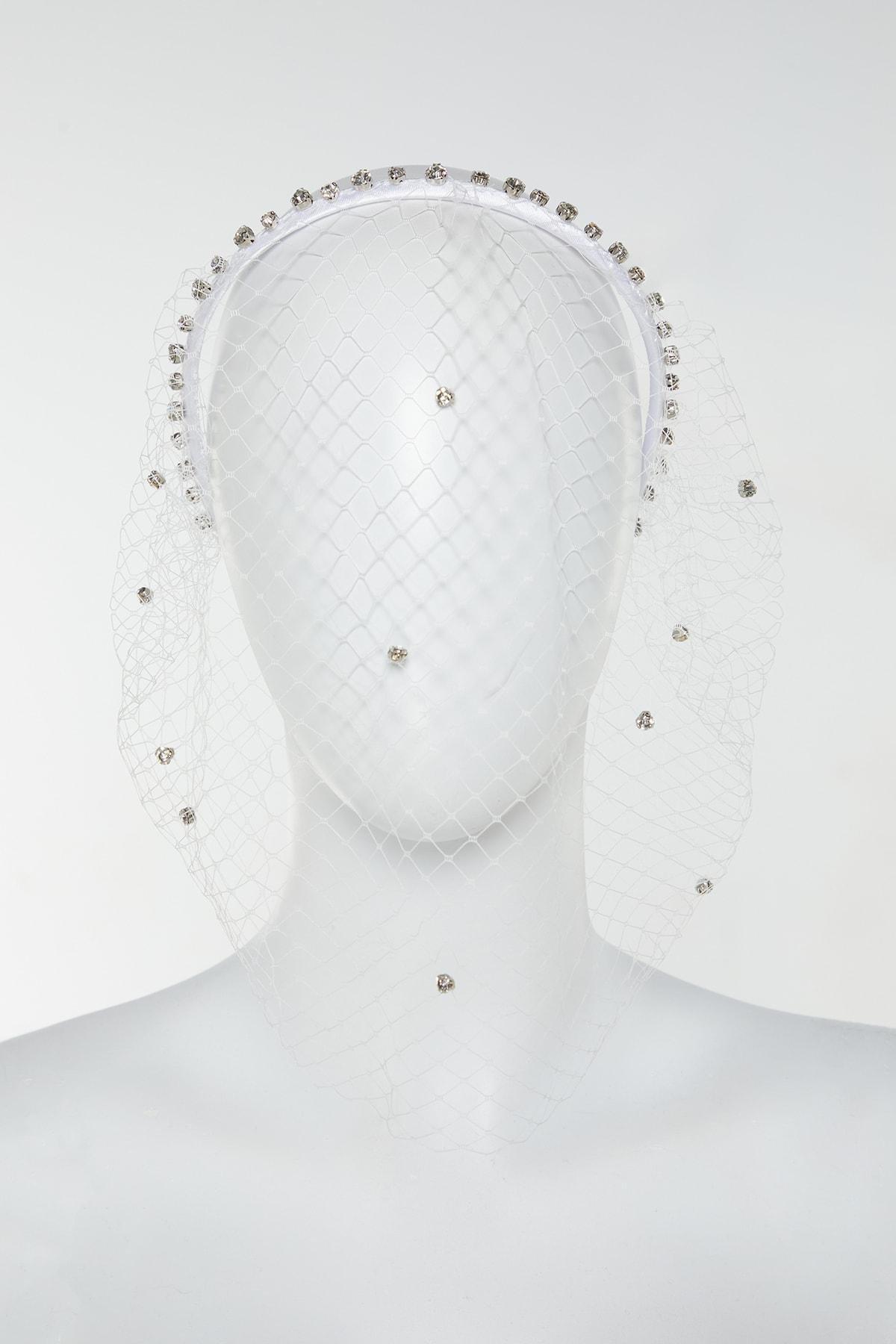 Trendyol - Cream Stone Detailed Mesh Bridal Crown