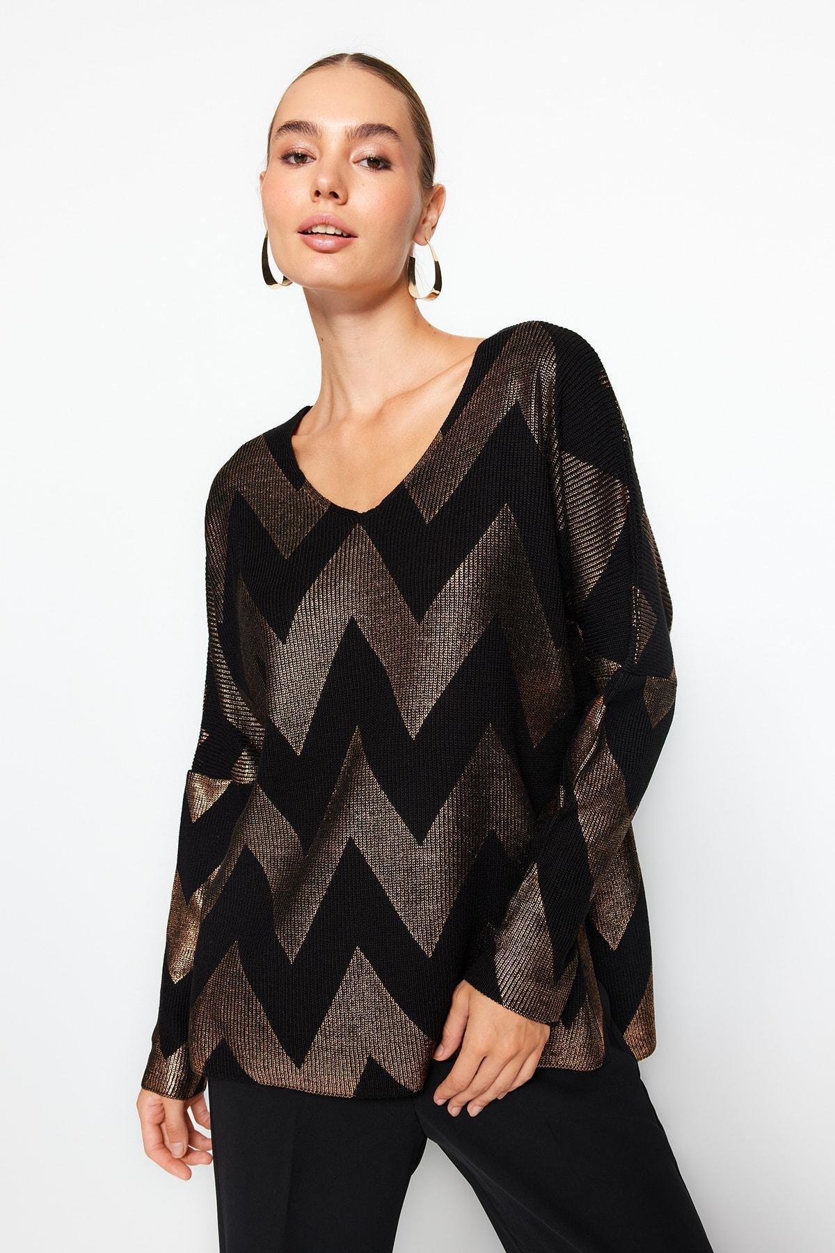 Black Foil Printed Knitwear Sweater, , large image number 0