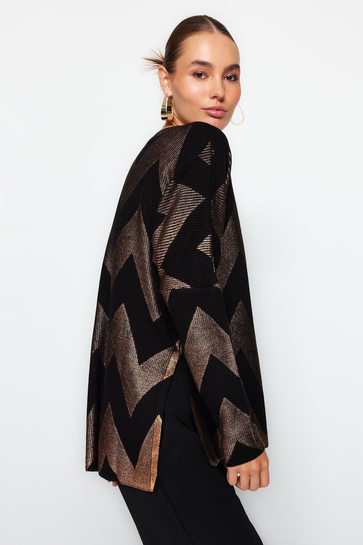 Black Foil Printed Knitwear Sweater, , large image number 2