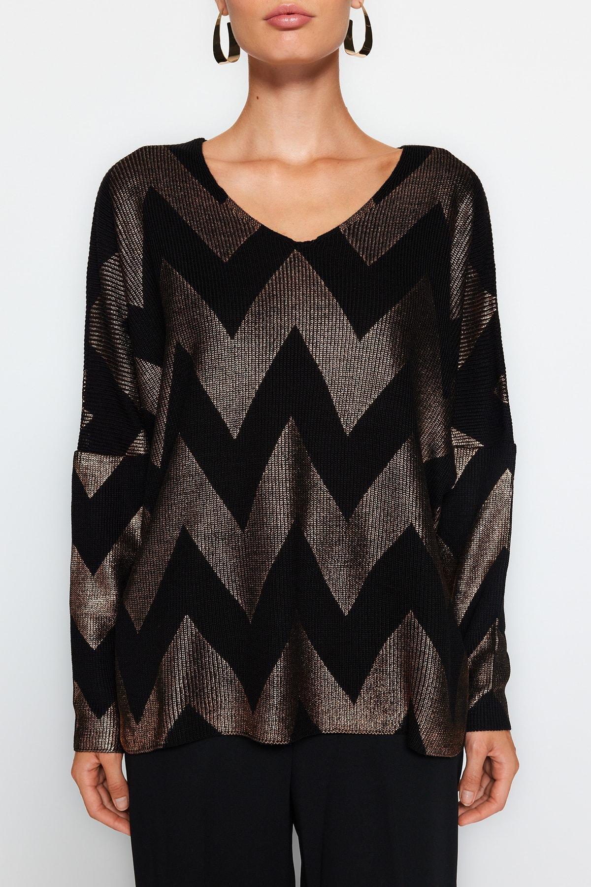 Black Foil Printed Knitwear Sweater, , large image number 3