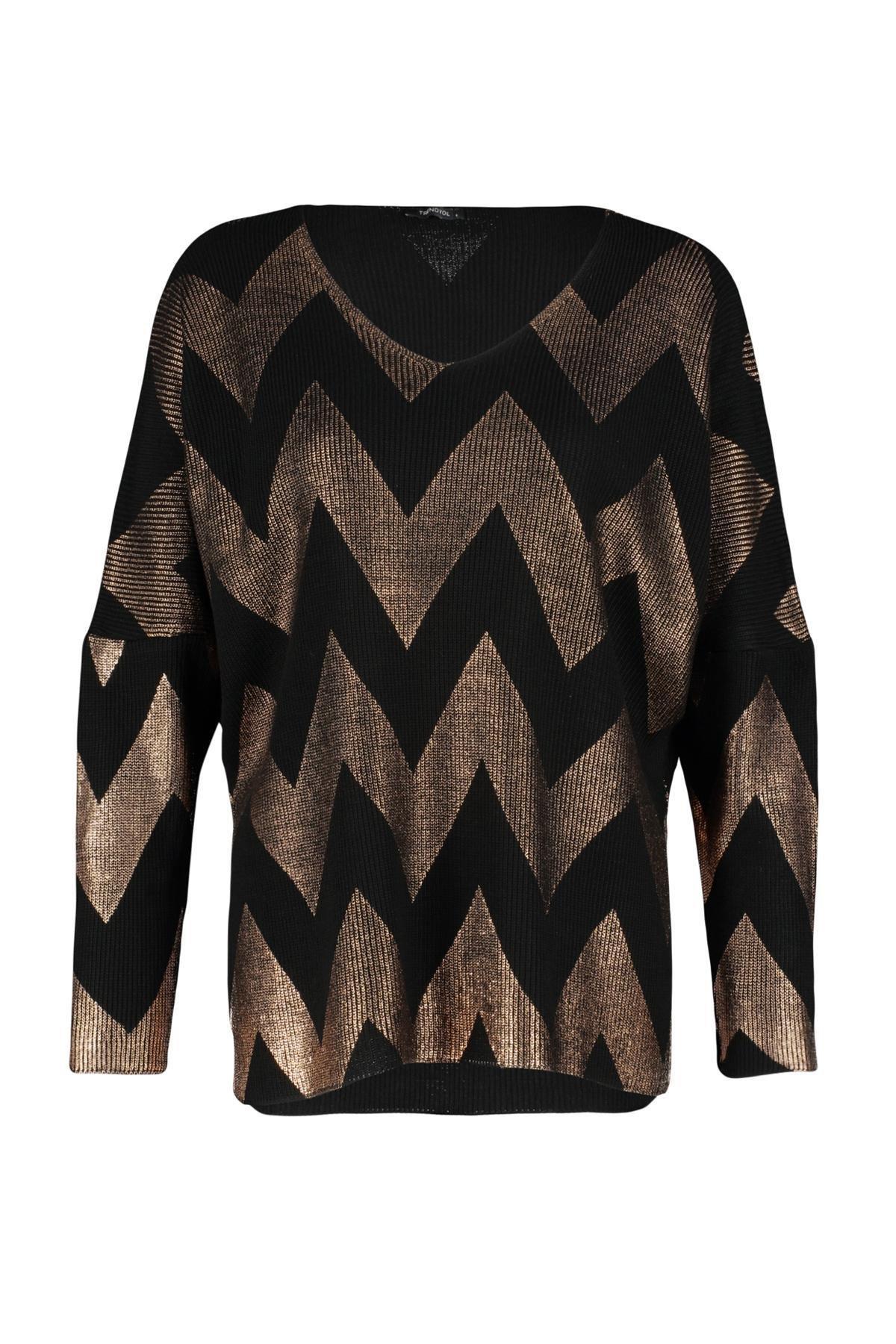 Black Foil Printed Knitwear Sweater, , large image number 5