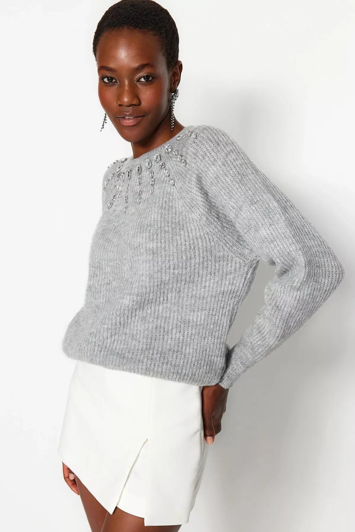 Grey d Brown Detailed Knitwear Sweater, , large image number 0