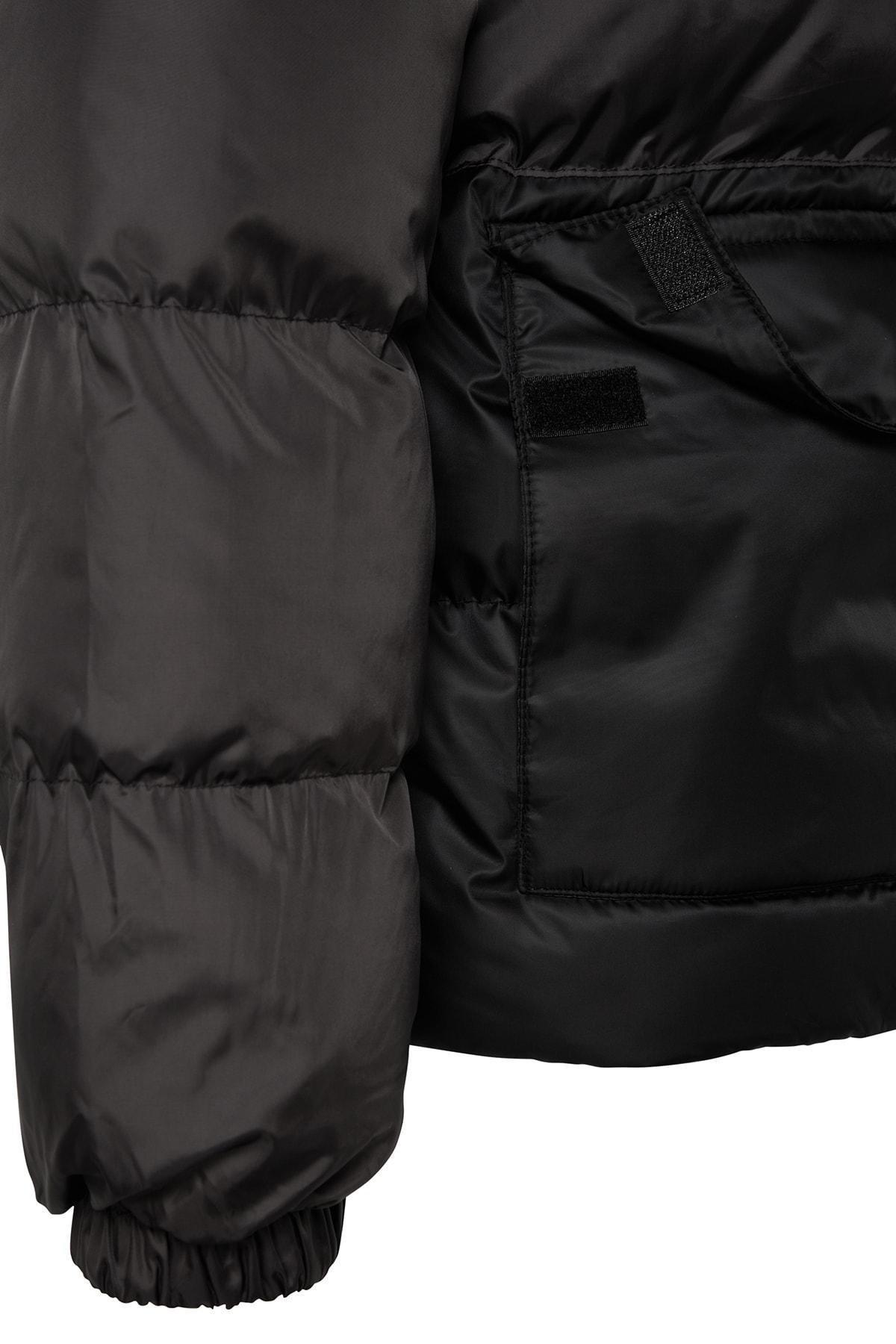 Grey Oversized Hooded Colour Block Winter Coat, , large image number 7