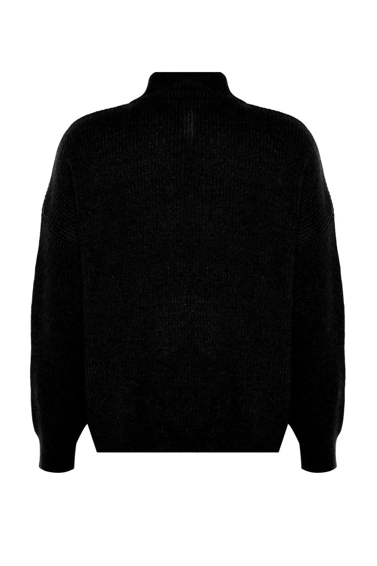 Black Zipper Closure Knitwear Sweater, BLACK, large image number 6