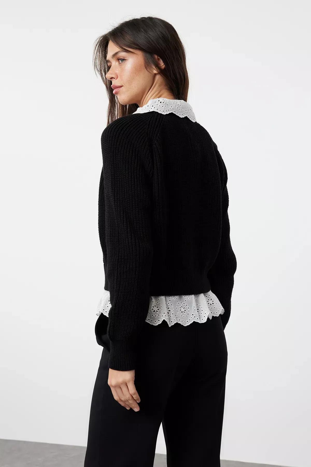 Black Crop Knit Cardigan, BLACK, large image number 4