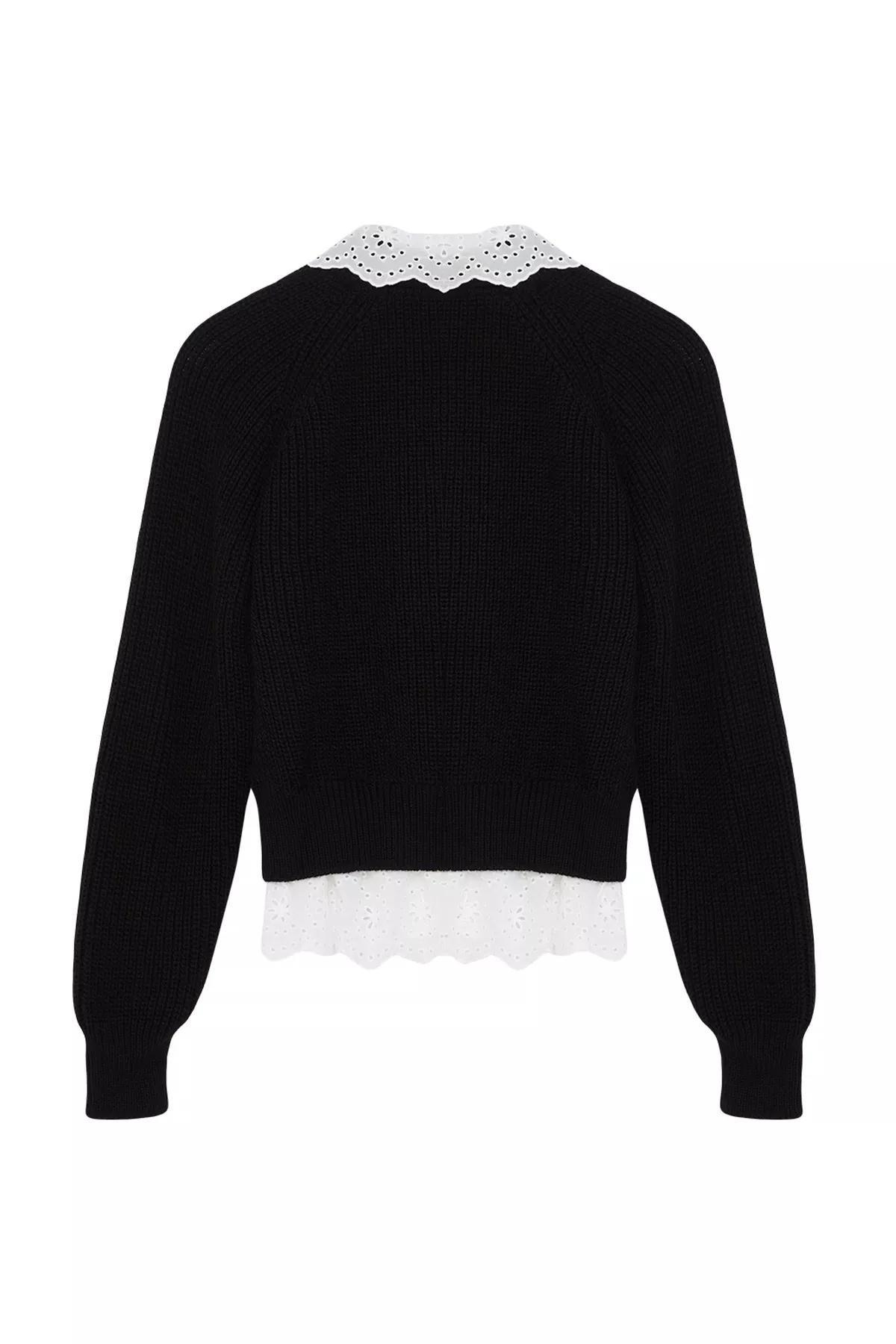 Black Crop Knit Cardigan, BLACK, large image number 5