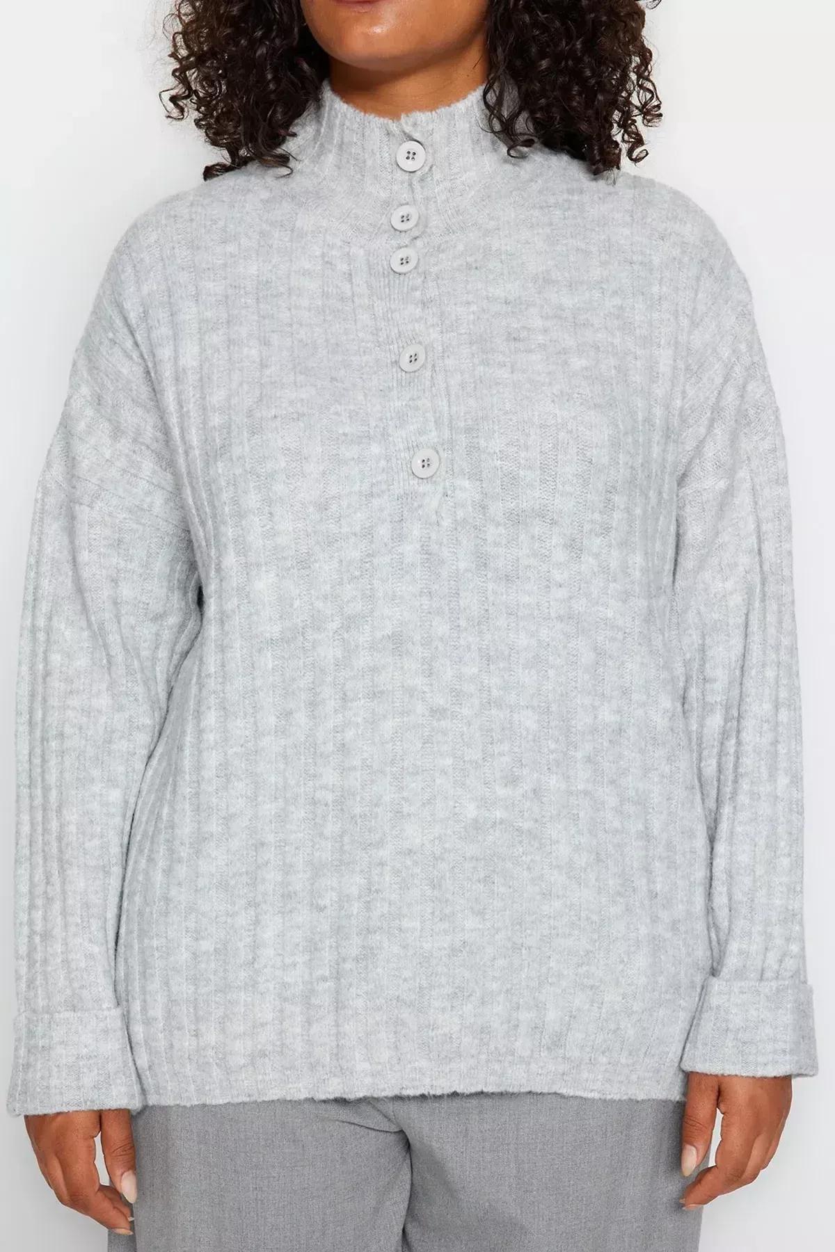Grey Relaxed Plus Size Sweater, Grey, large image number 2