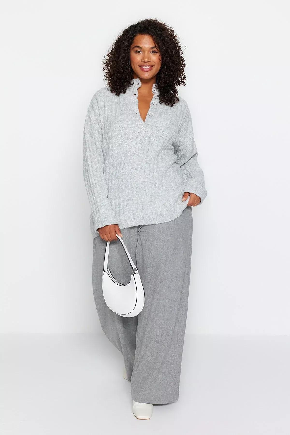Grey Relaxed Plus Size Sweater, Grey, large image number 4