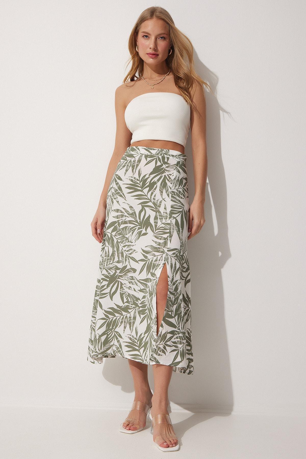 Green Patterned Midi Skirt, , large image number 1
