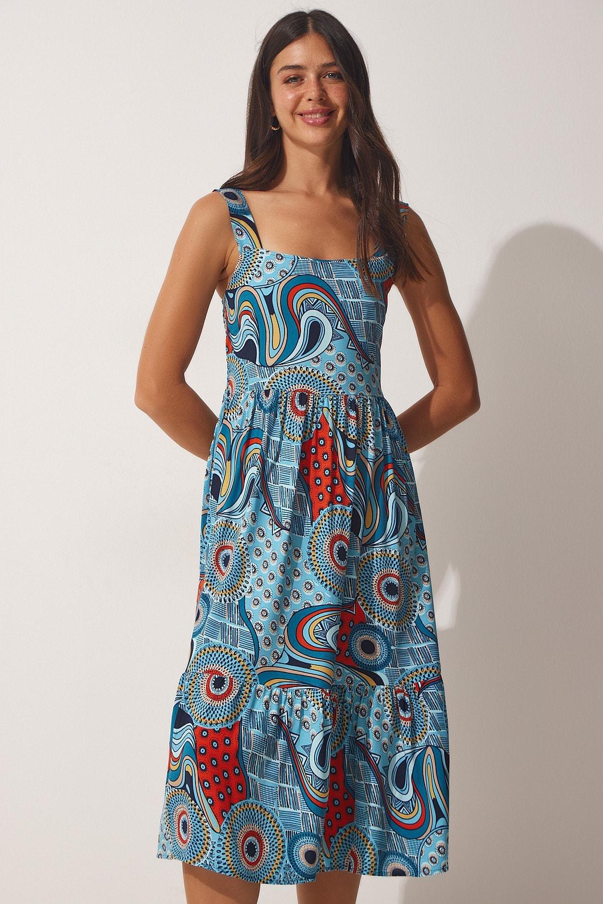 Blue Square Collar Summer Dress, , large image number 1