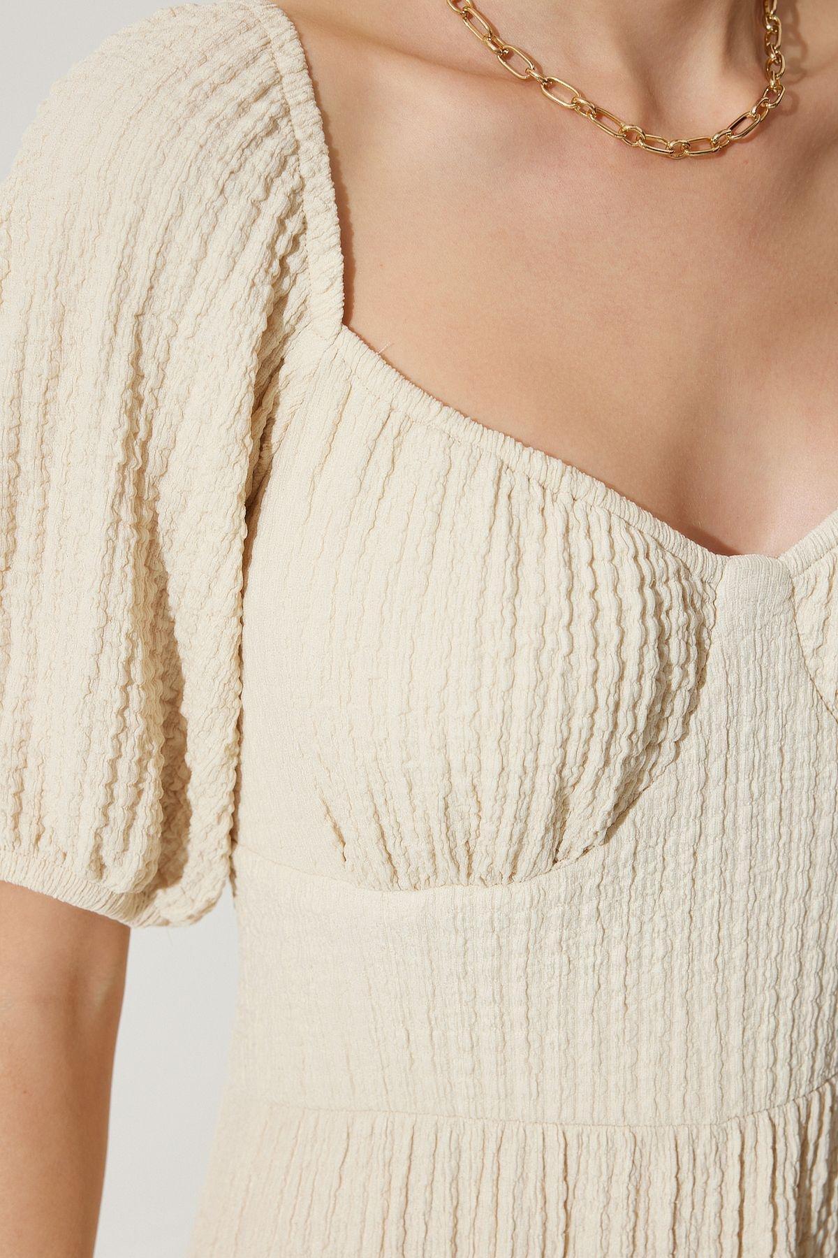 White Textured Milkmaid Maxi Dress, VANILLA, large image number 3