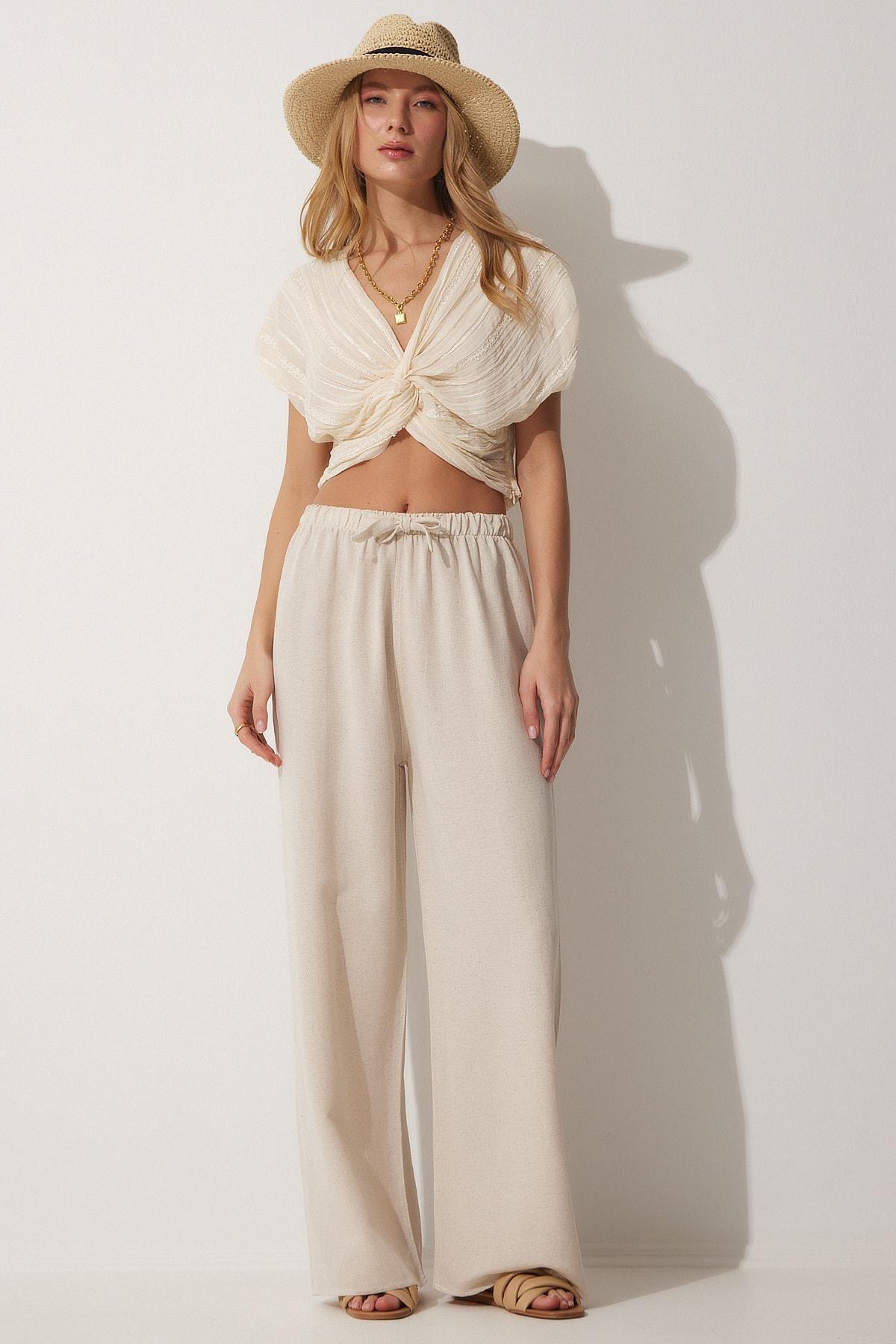 Beige Wide Leg Pants, , large image number 0