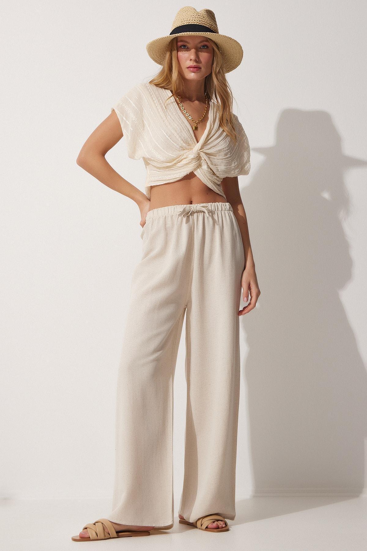 Beige Wide Leg Pants, , large image number 1