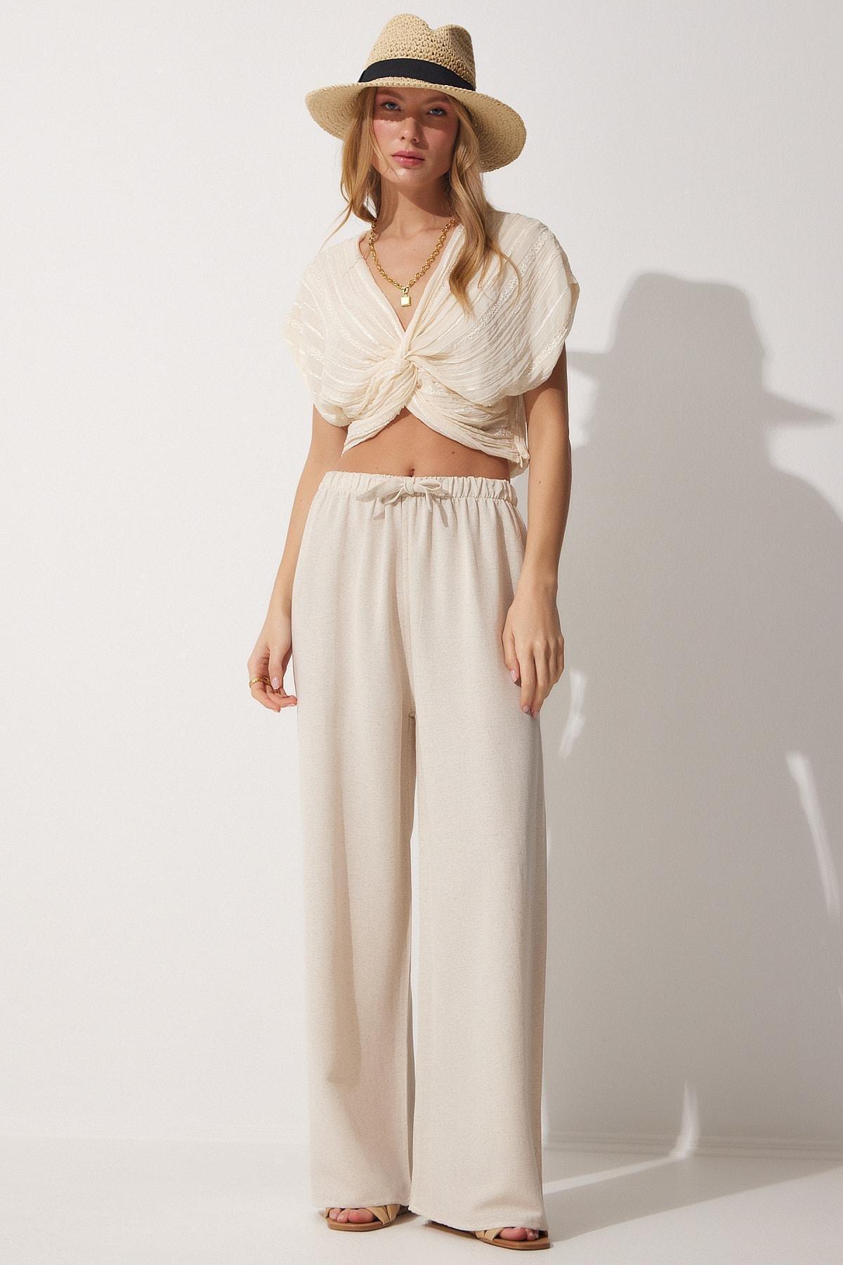 Beige Wide Leg Pants, , large image number 2