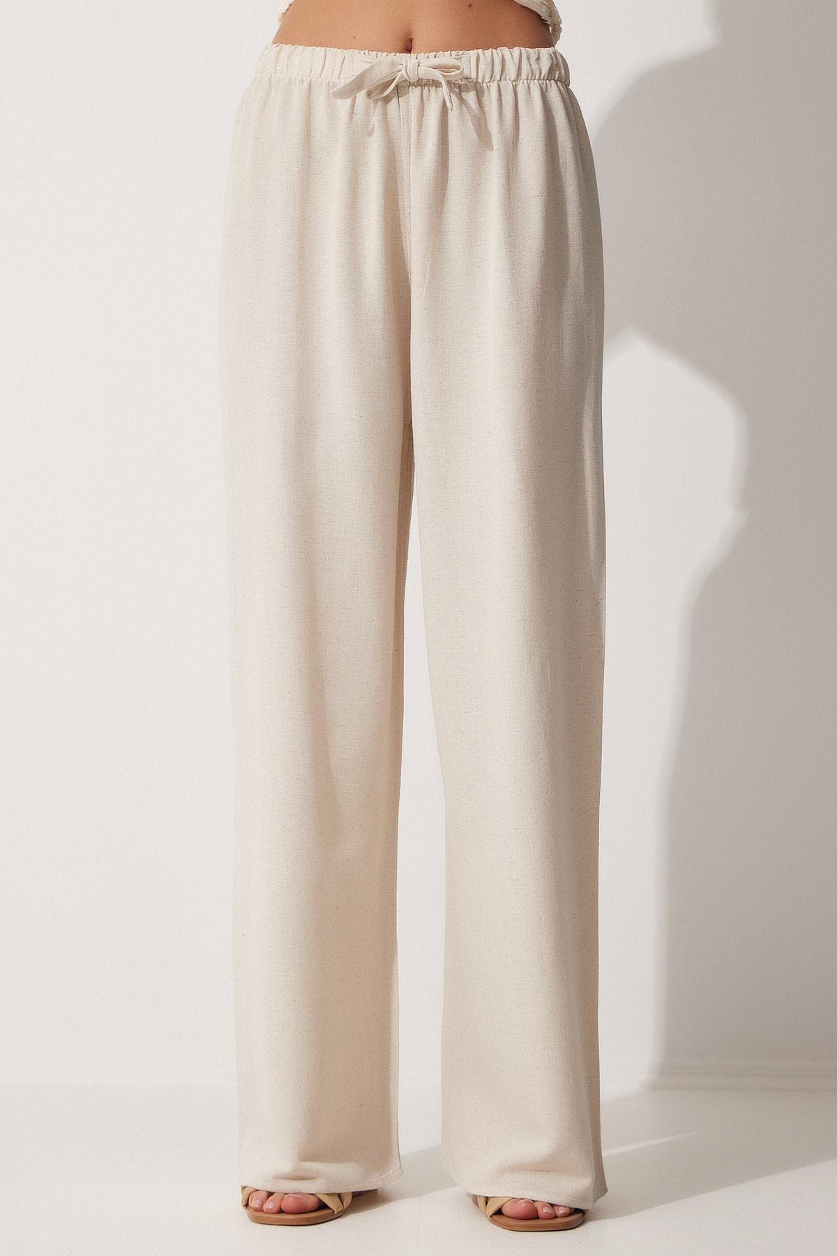 Beige Wide Leg Pants, , large image number 3
