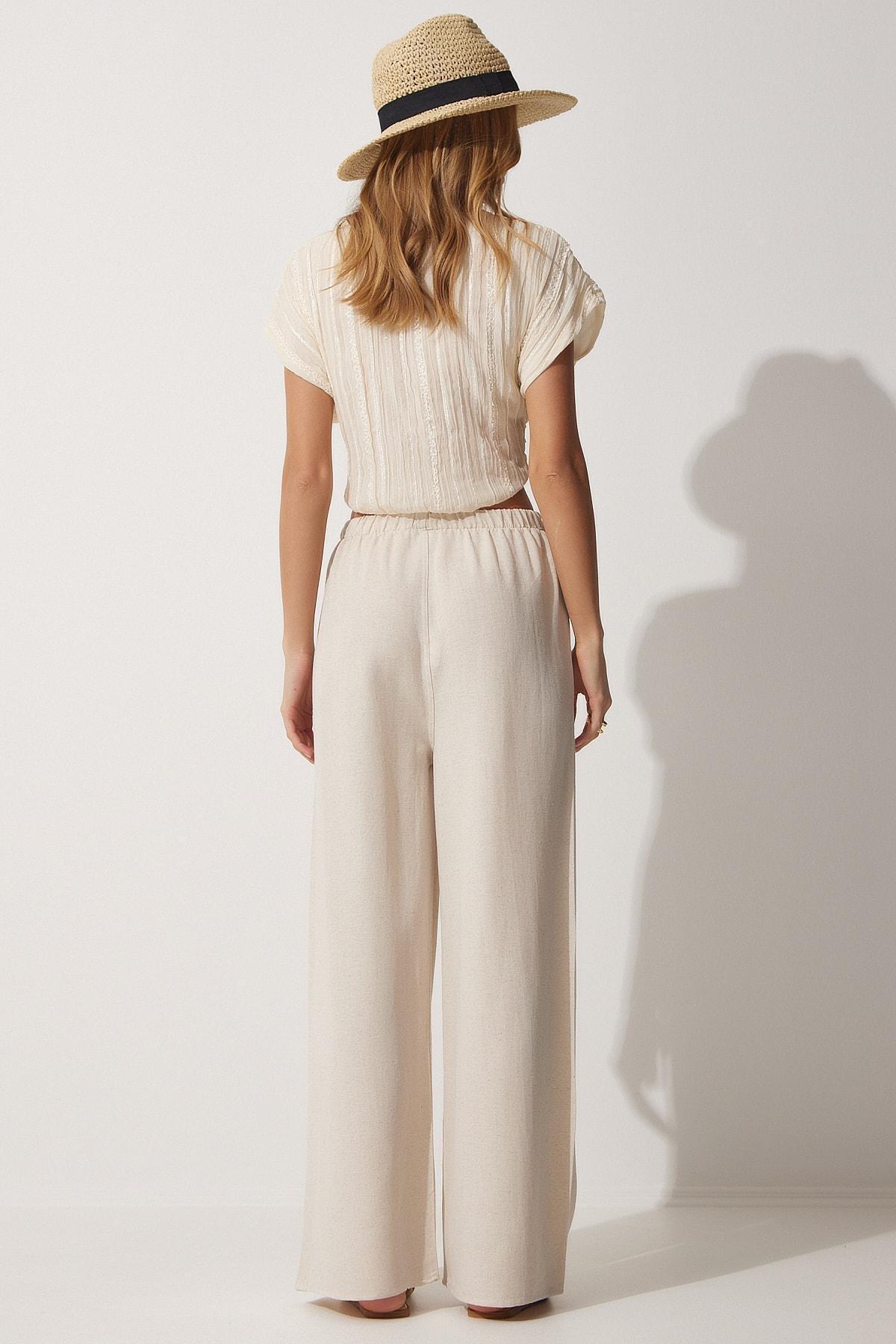 Beige Wide Leg Pants, , large image number 4