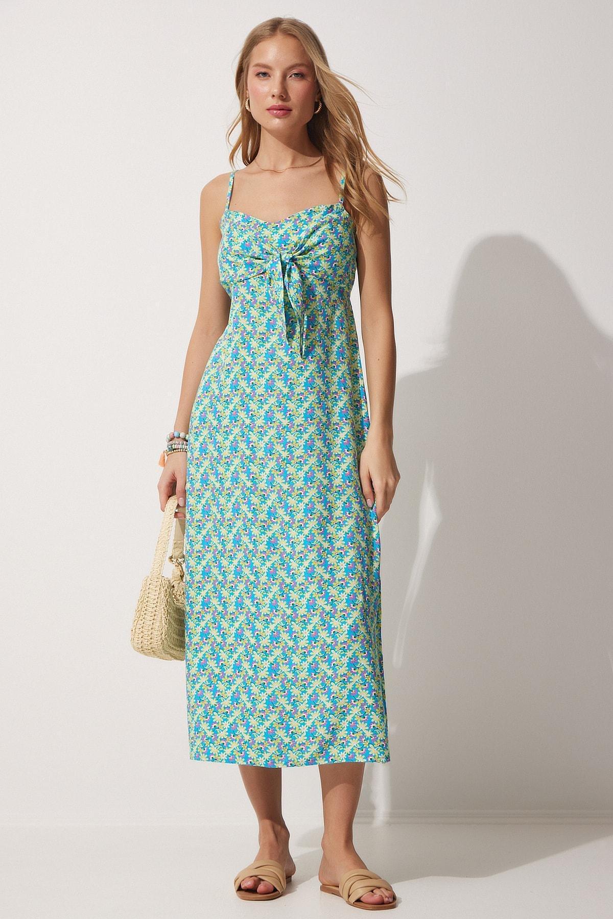 Turquoise Floral Dress, , large image number 1
