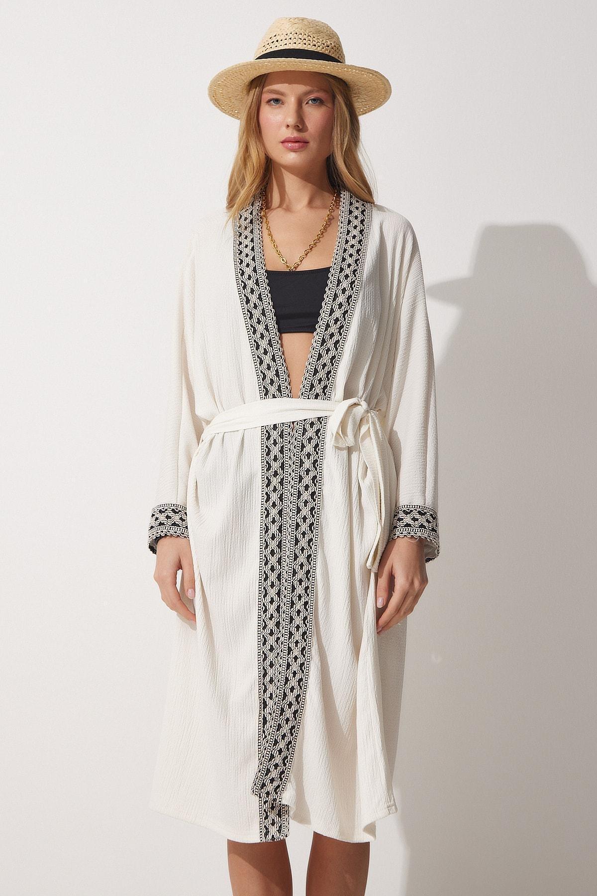 Ecru Plain Caftan, , large image number 3