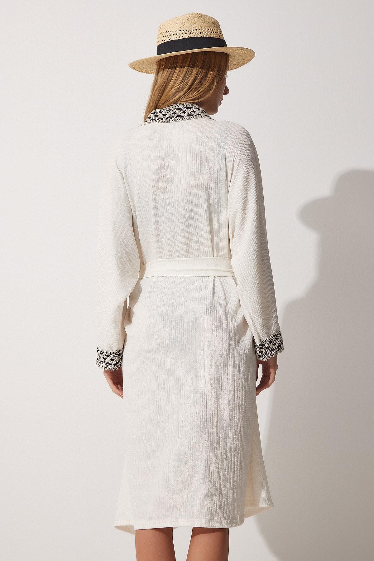 Ecru Plain Caftan, , large image number 4