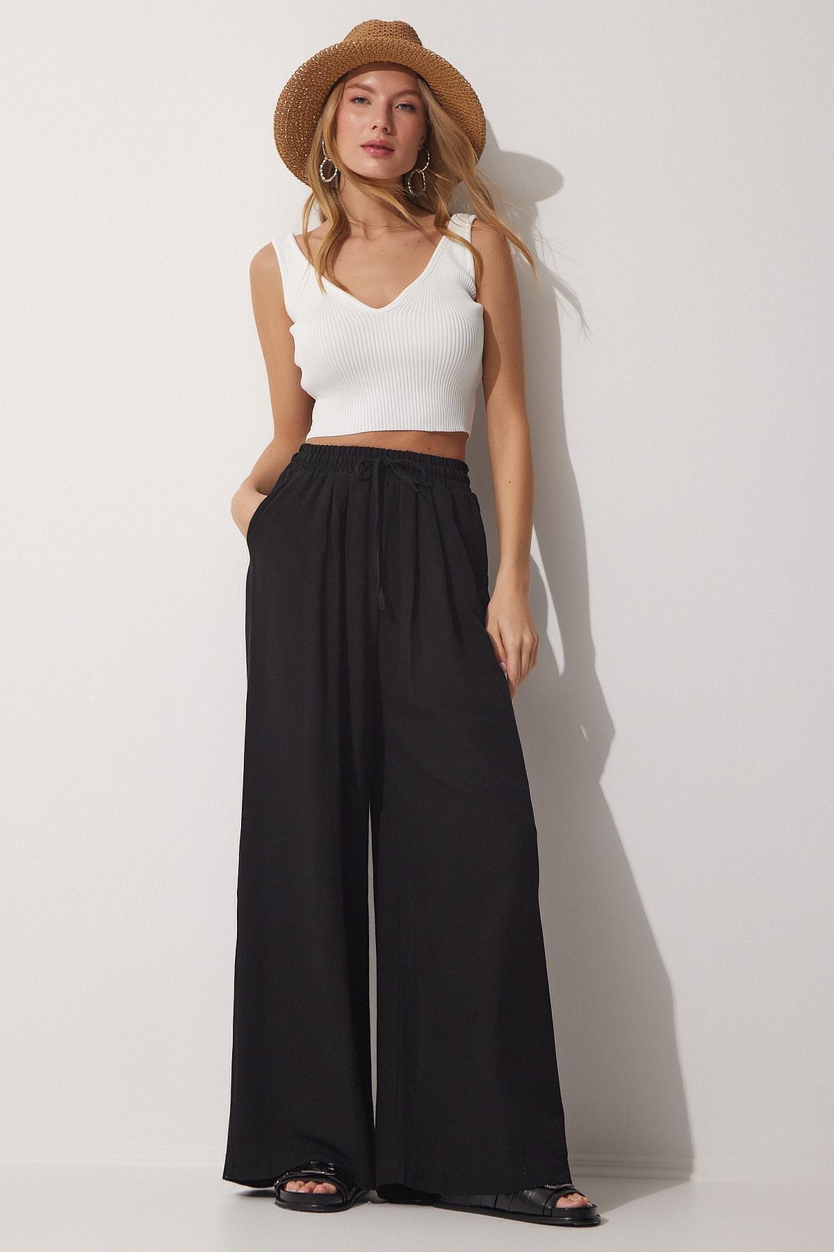 Black Linen Loose Trousers, , large image number 0