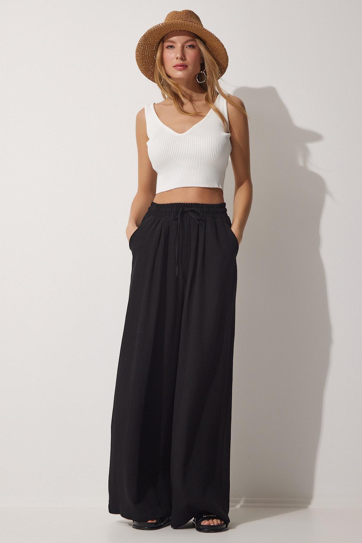 Black Linen Loose Trousers, , large image number 1