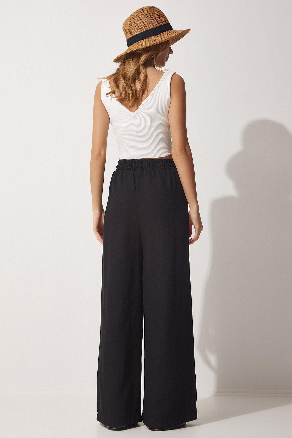 Black Linen Loose Trousers, , large image number 4