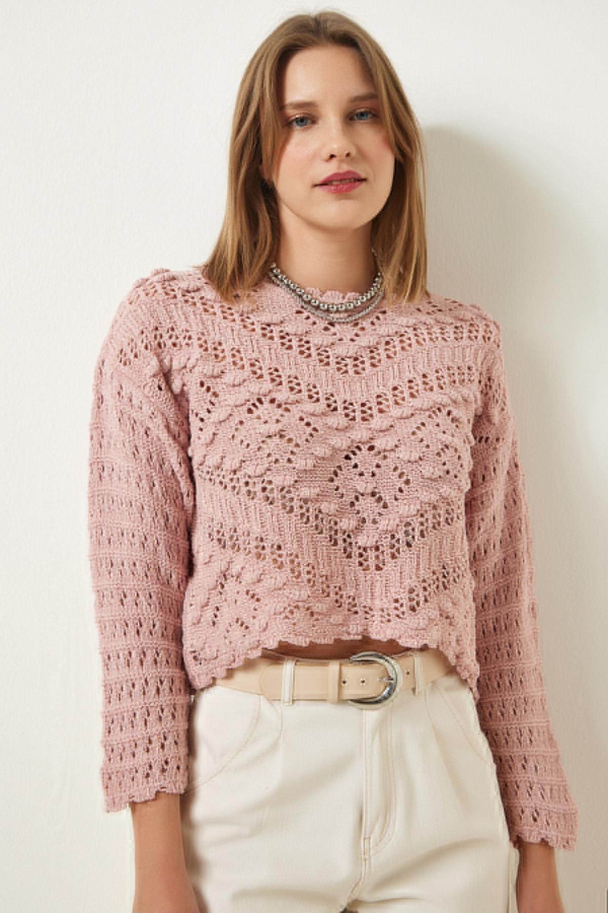 White Boat Neck Openwork Knitted Sweater, , large image number 0
