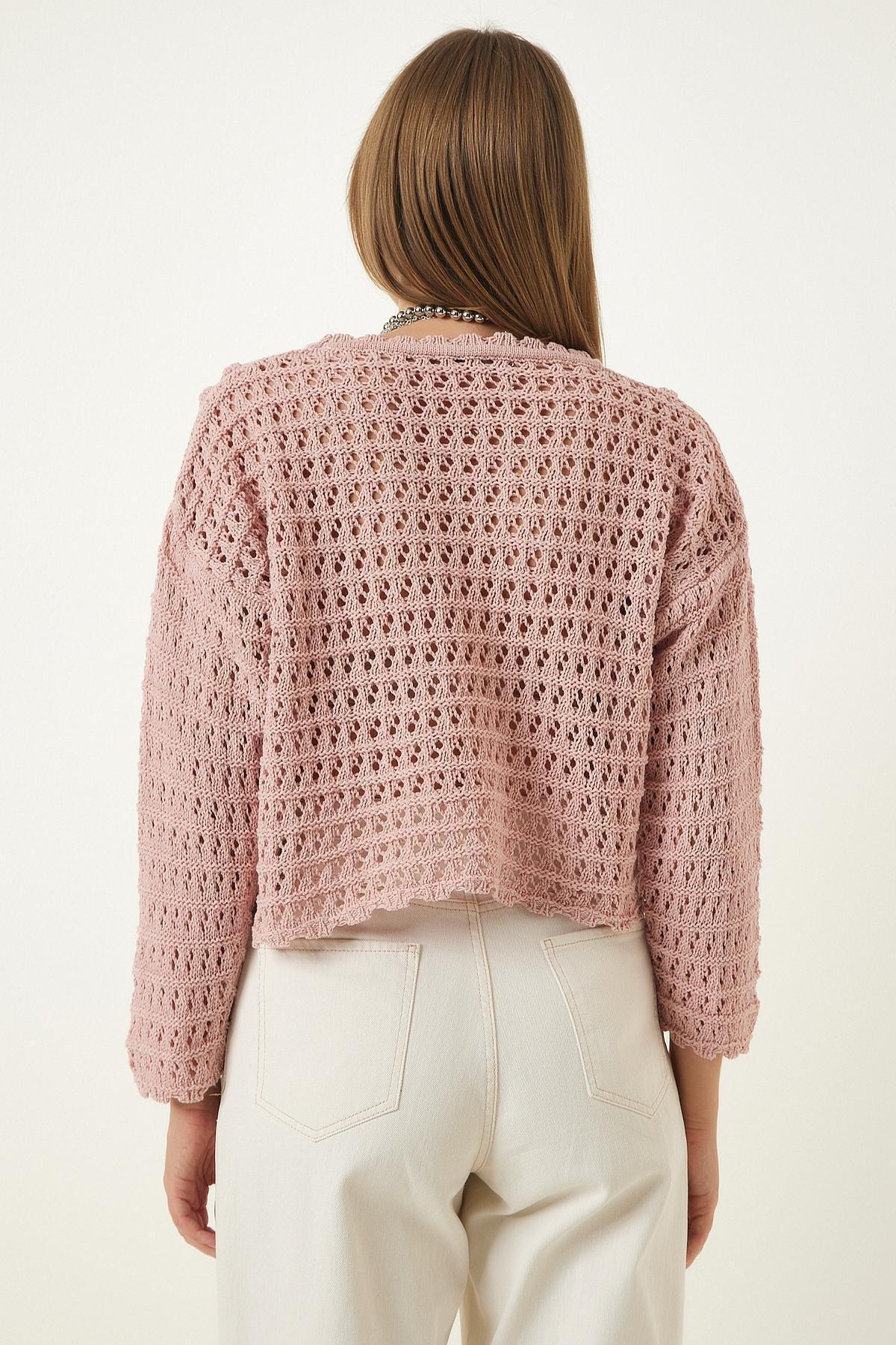 White Boat Neck Openwork Knitted Sweater, , large image number 2