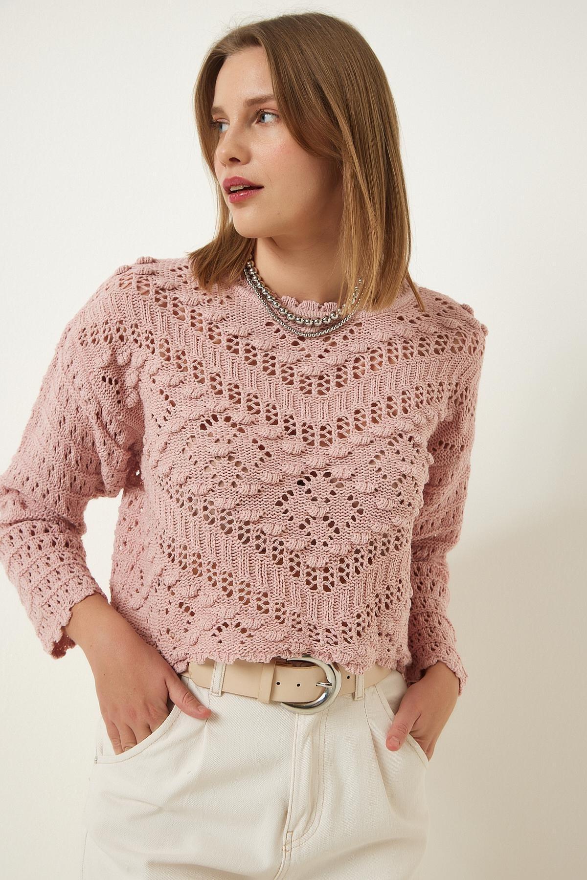 White Boat Neck Openwork Knitted Sweater, , large image number 3