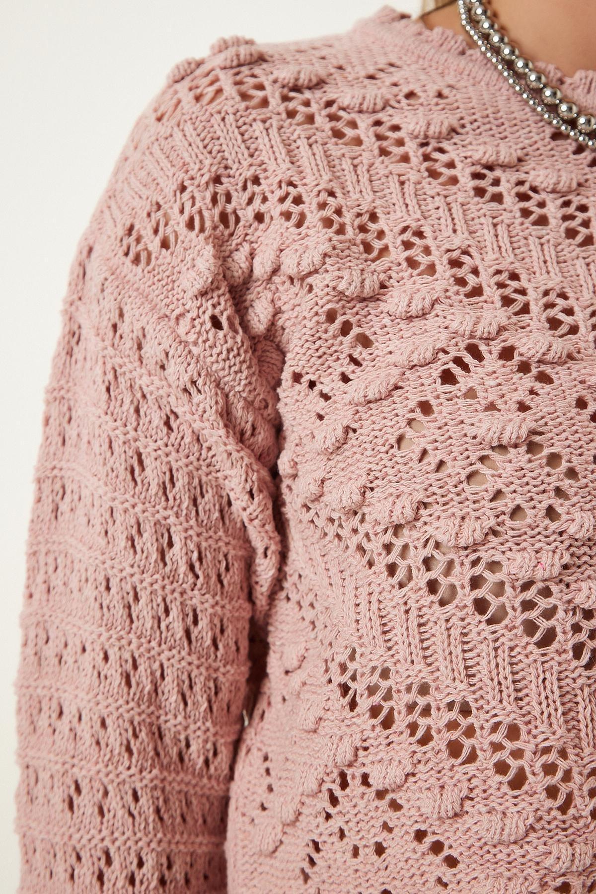 White Boat Neck Openwork Knitted Sweater, , large image number 4