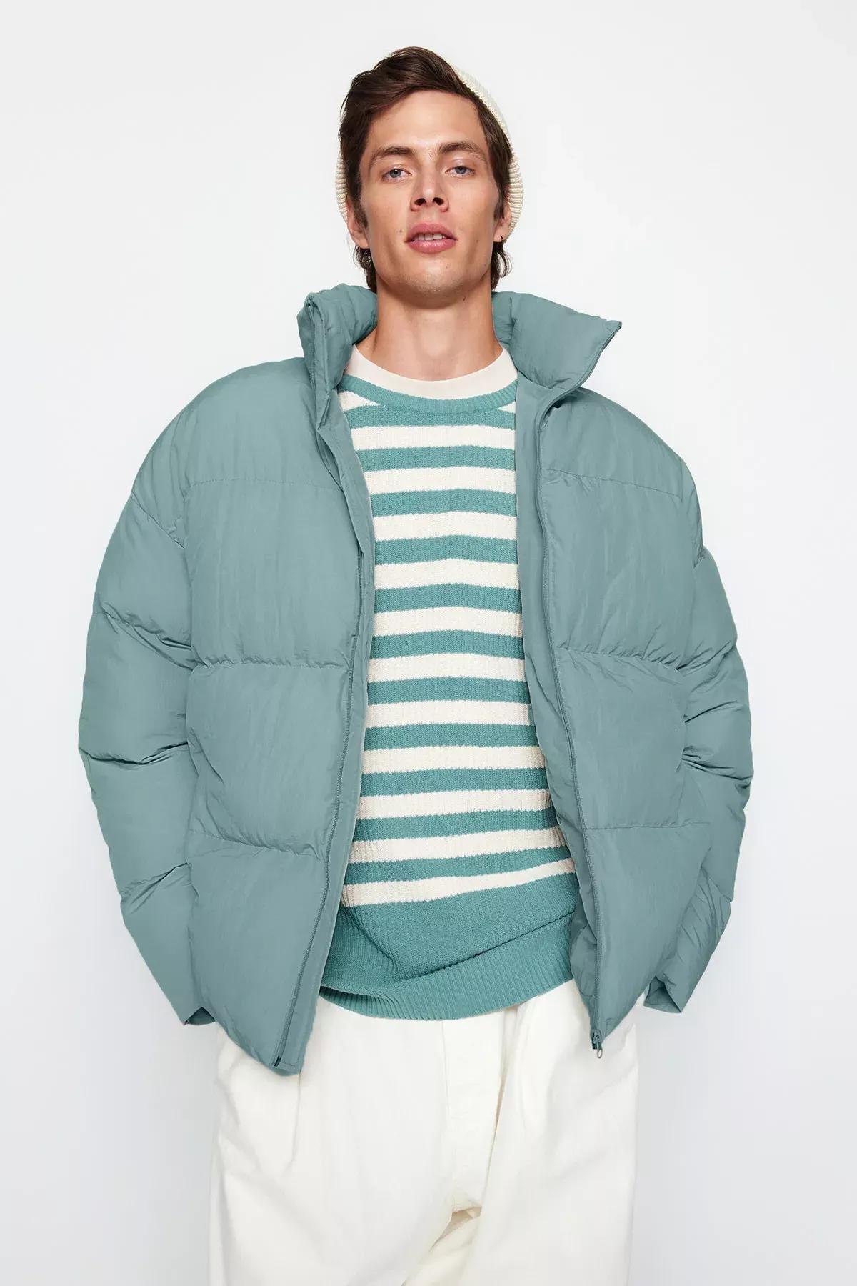 Green Oversized Puffer Jacket, Mint, medium