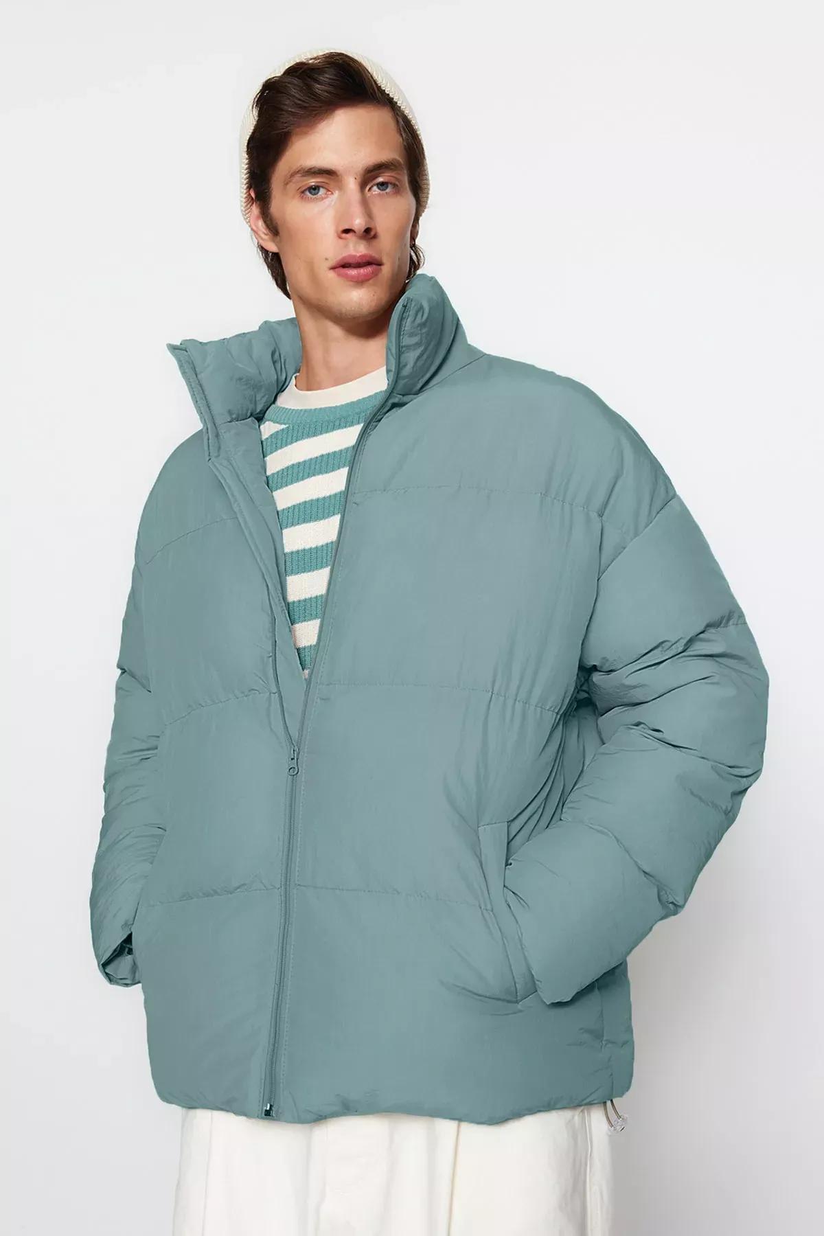Green Oversized Puffer Jacket, Mint, medium
