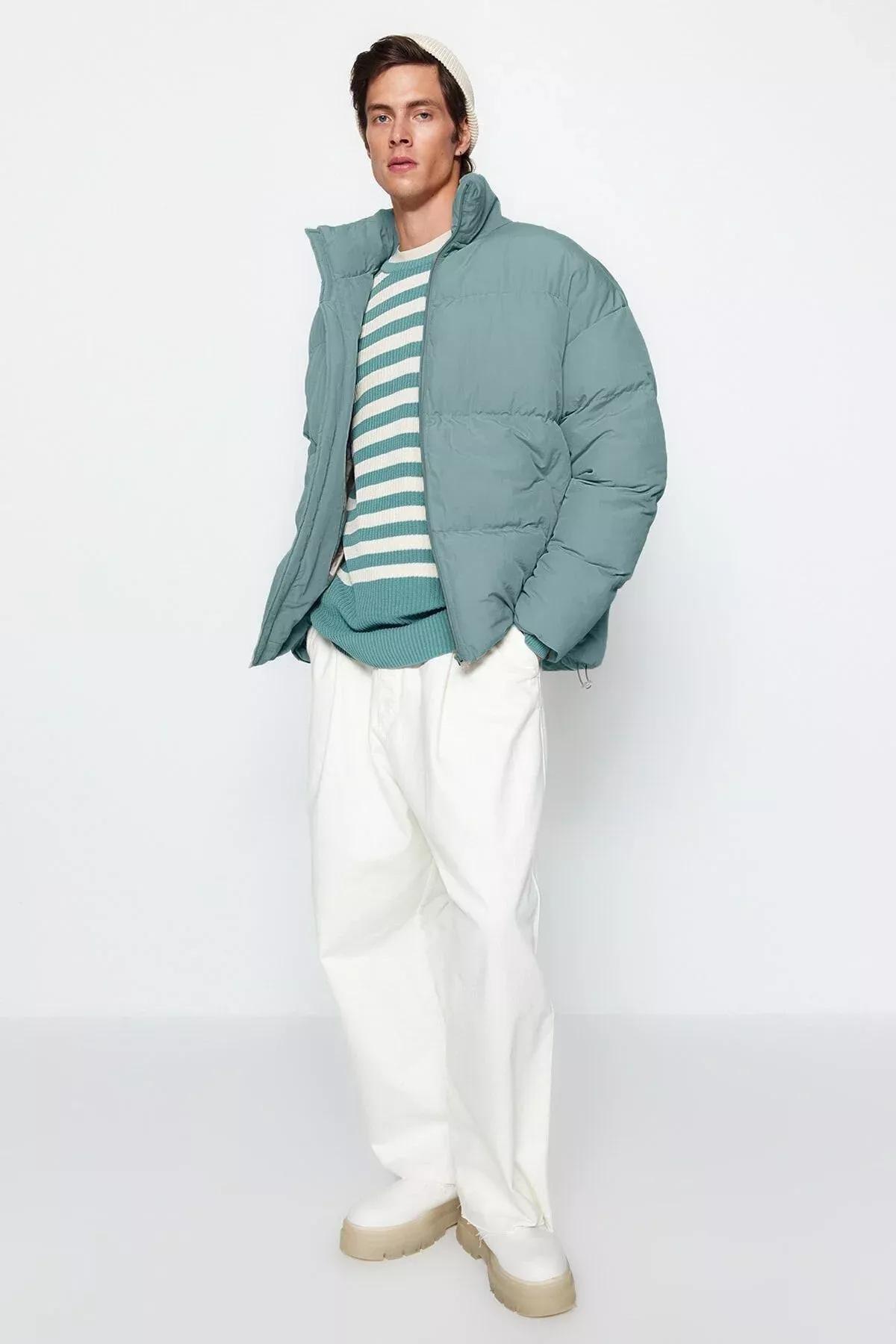 Green Oversized Puffer Jacket, Mint, medium