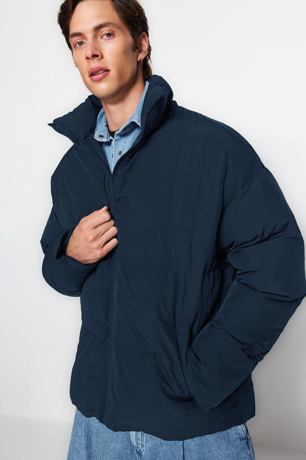 Navy Oversized Collared Coat, Navy blue, large image number 0