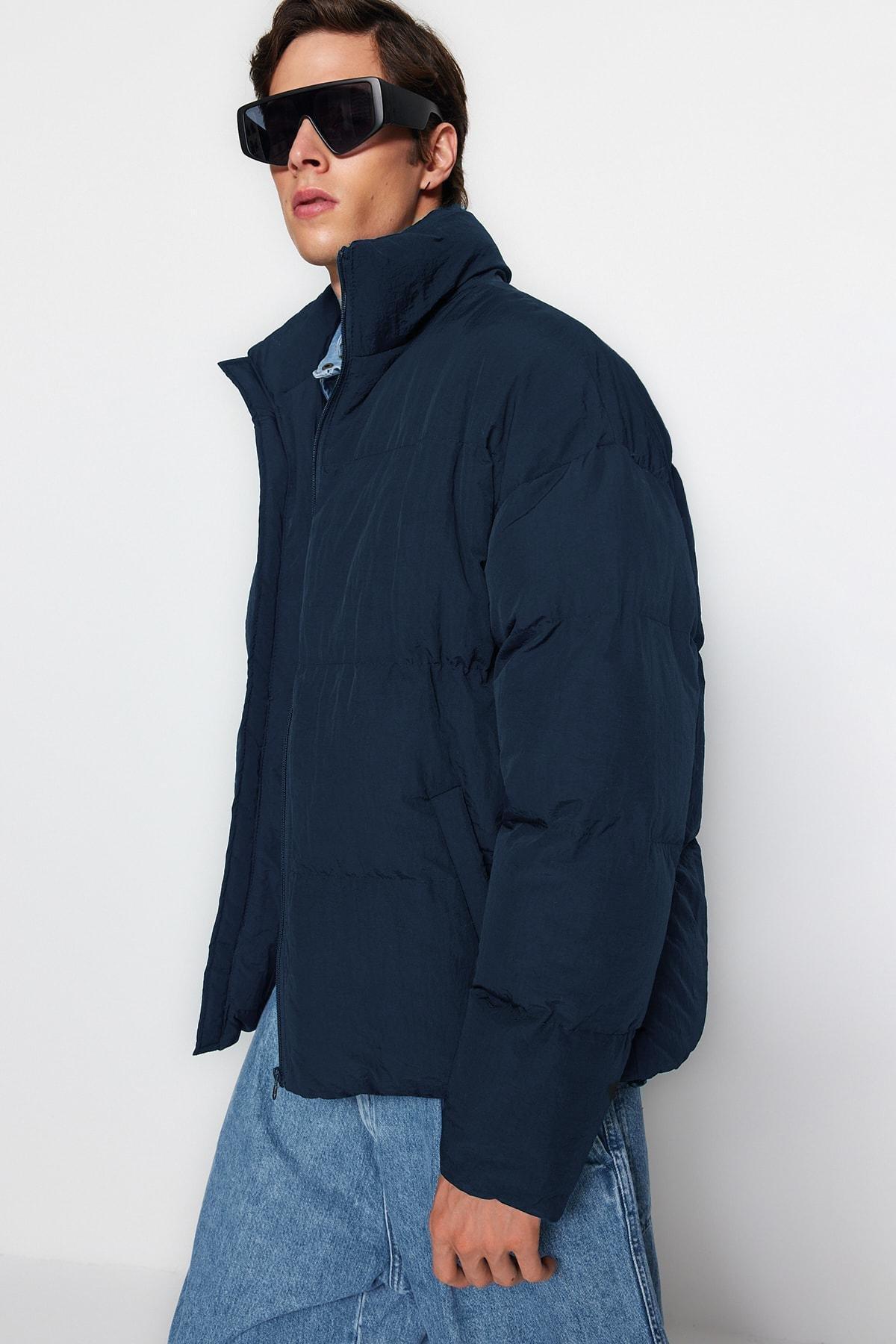 Navy Oversized Collared Coat, Navy blue, large image number 1