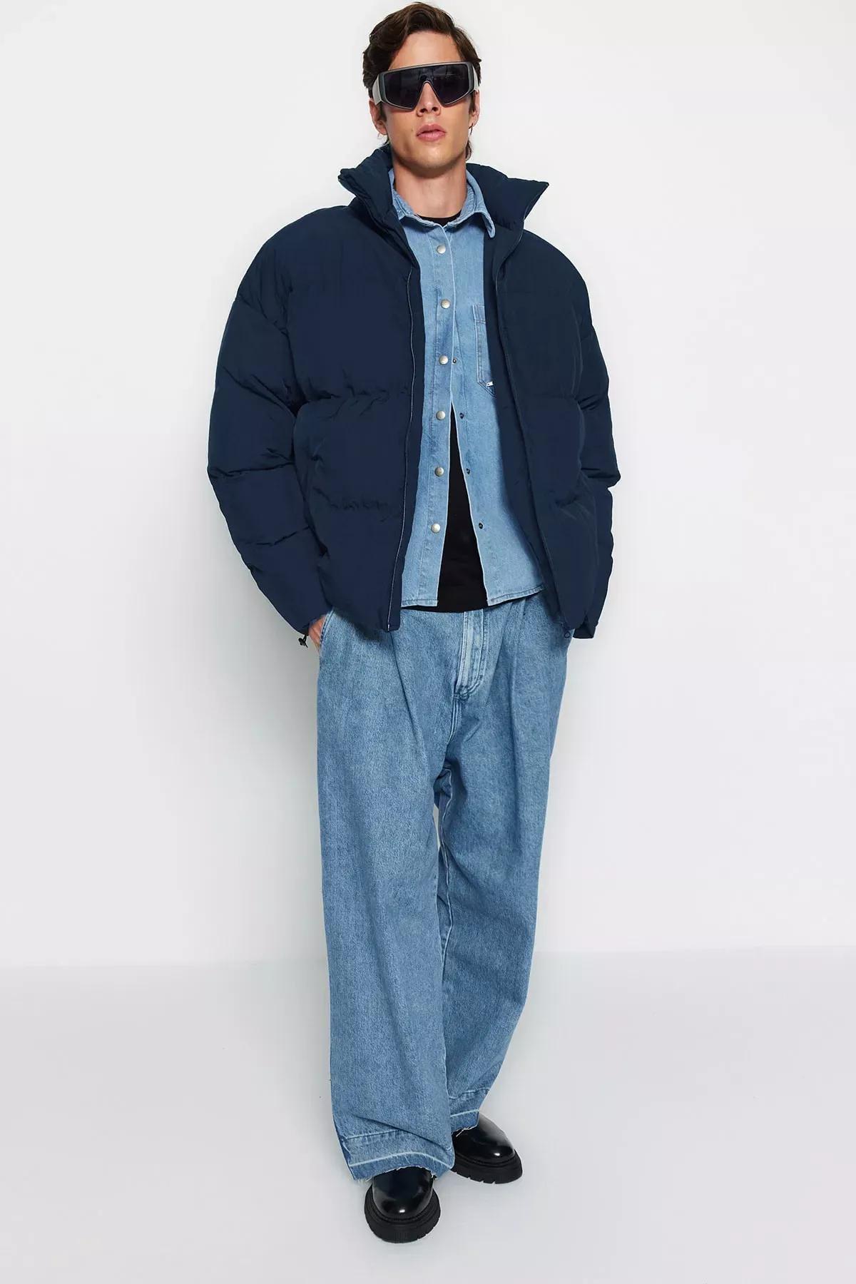 Navy Oversized Collared Coat, , large image number 2