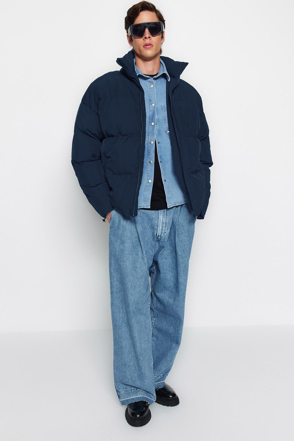 Navy Oversized Collared Coat, Navy blue, large image number 2