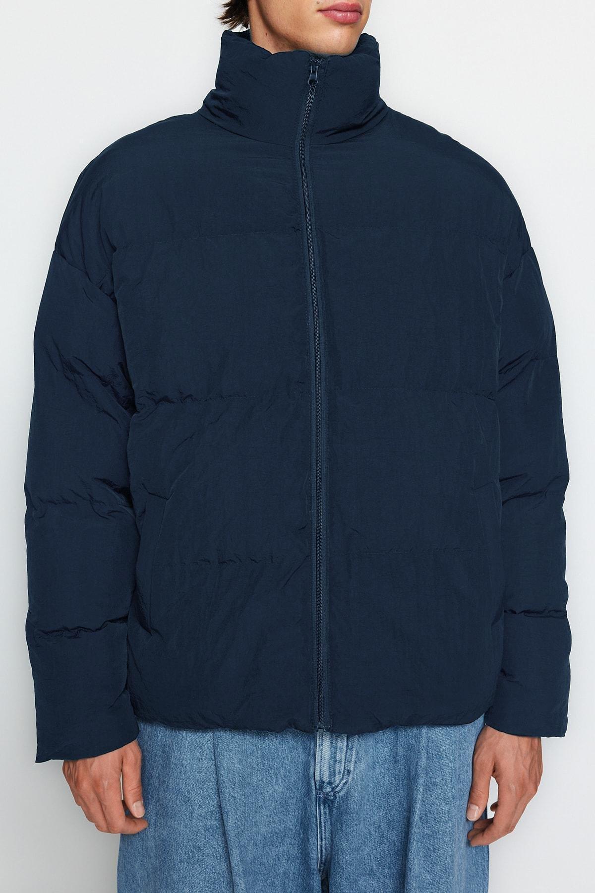 Navy Oversized Collared Coat, Navy blue, large image number 3