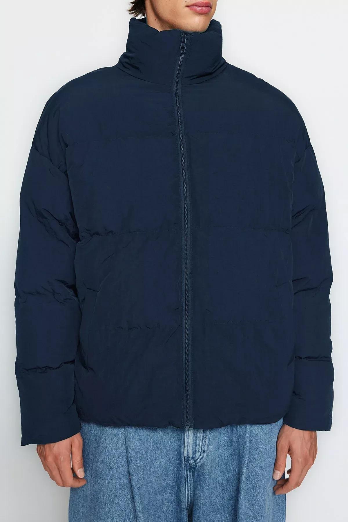 Navy Oversized Collared Coat, , large image number 3