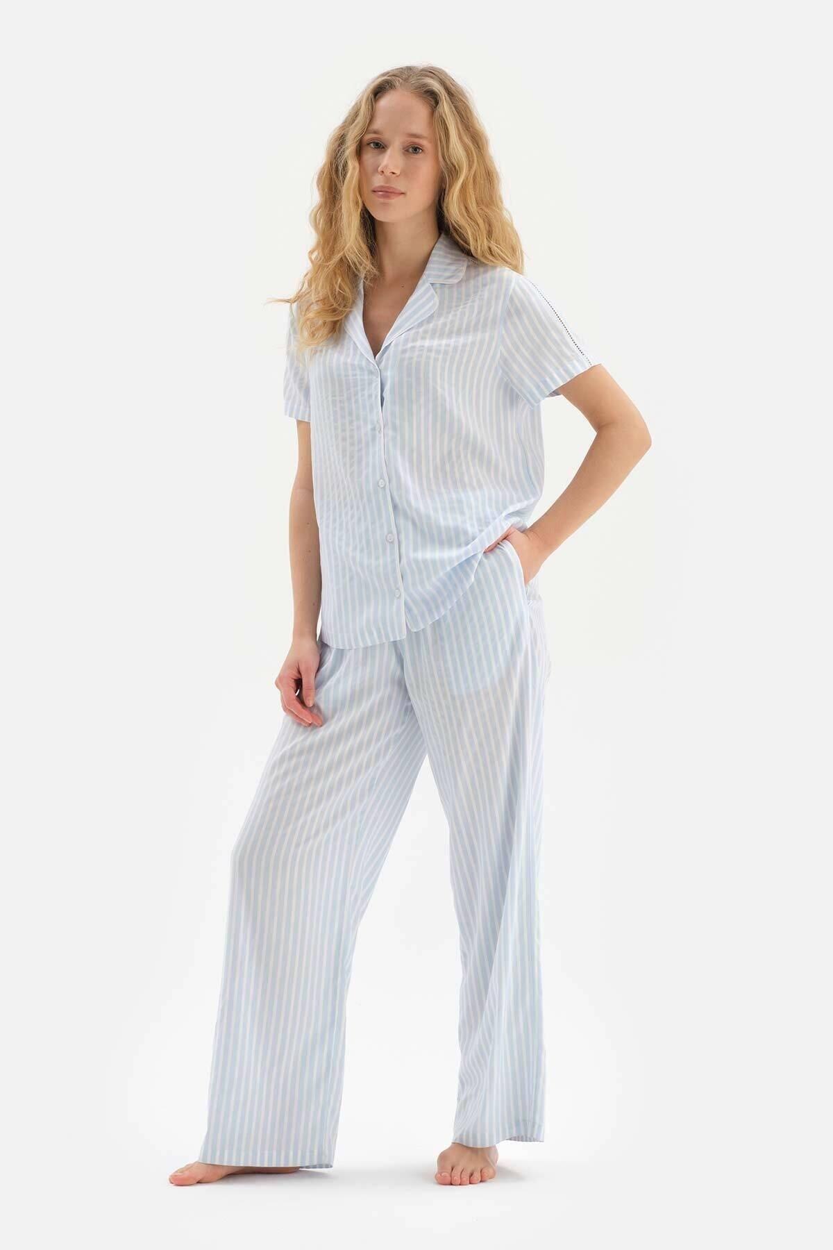 Dagi - Blue Striped Woven Pyjamas Set