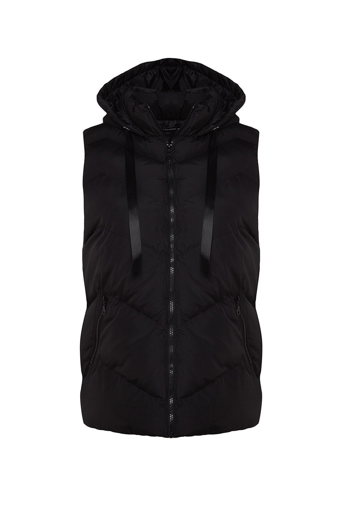 Black Puffer Hooded Plus Size Vest, , large image number 5