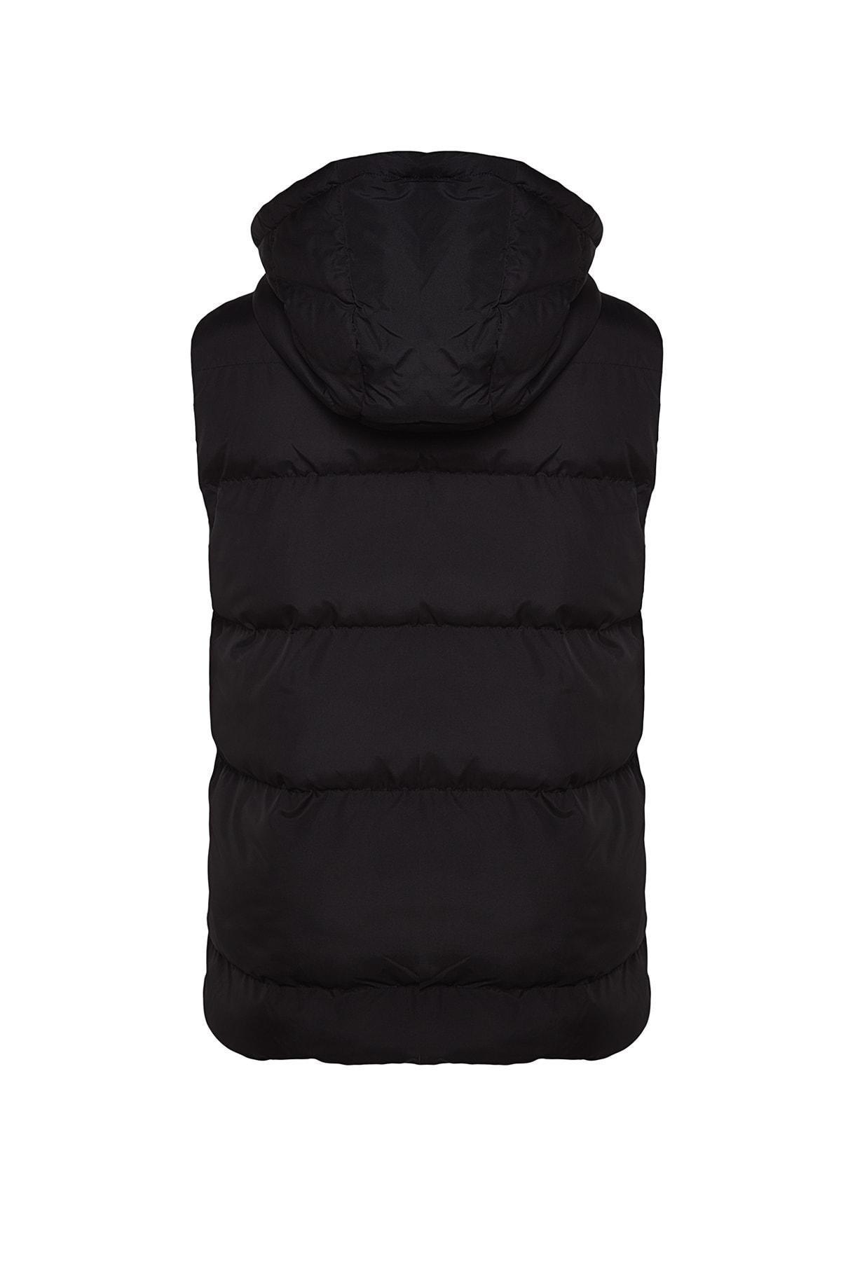 Black Puffer Hooded Plus Size Vest, , large image number 7