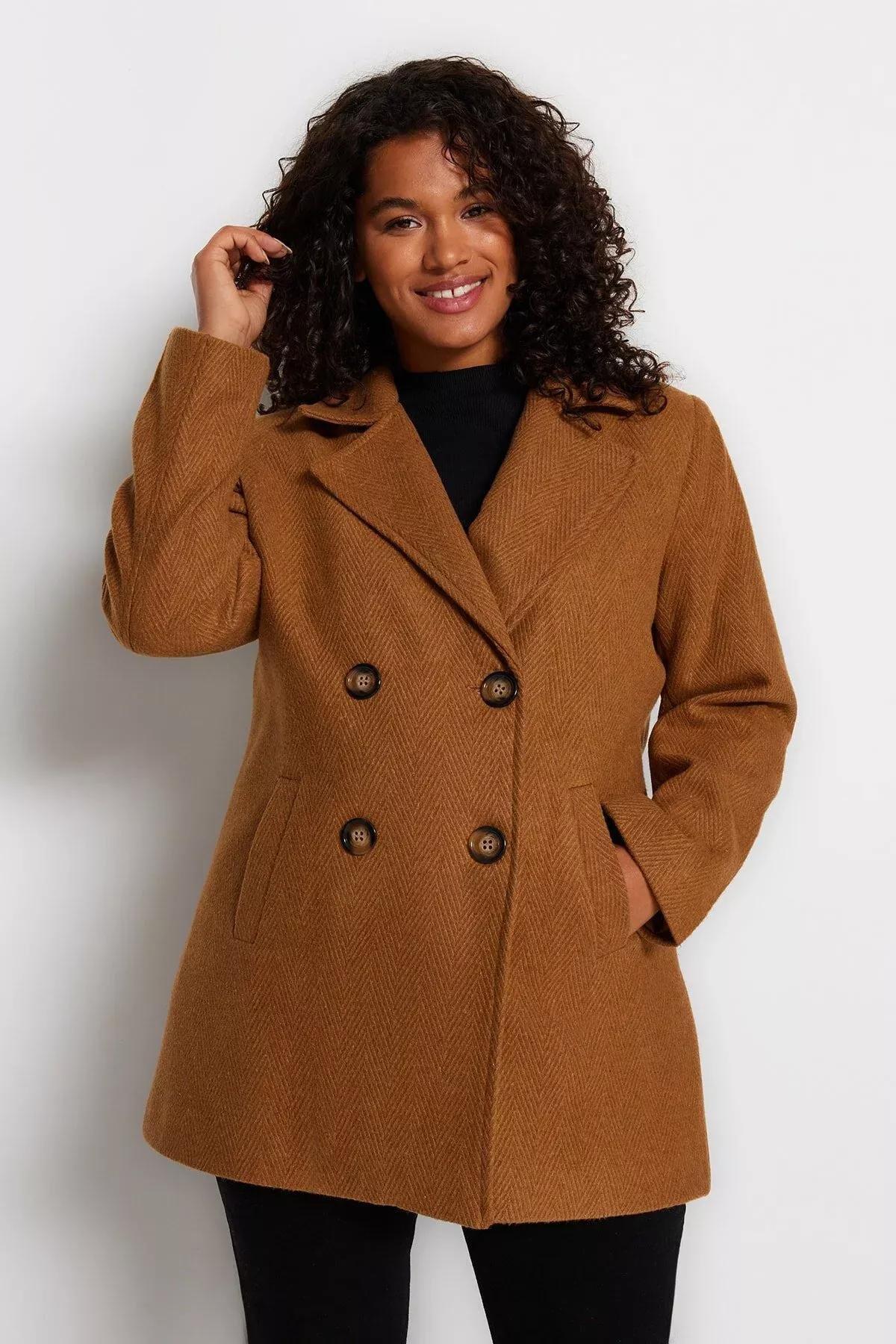 Brown Basic Plus Size Coat, , large image number 1