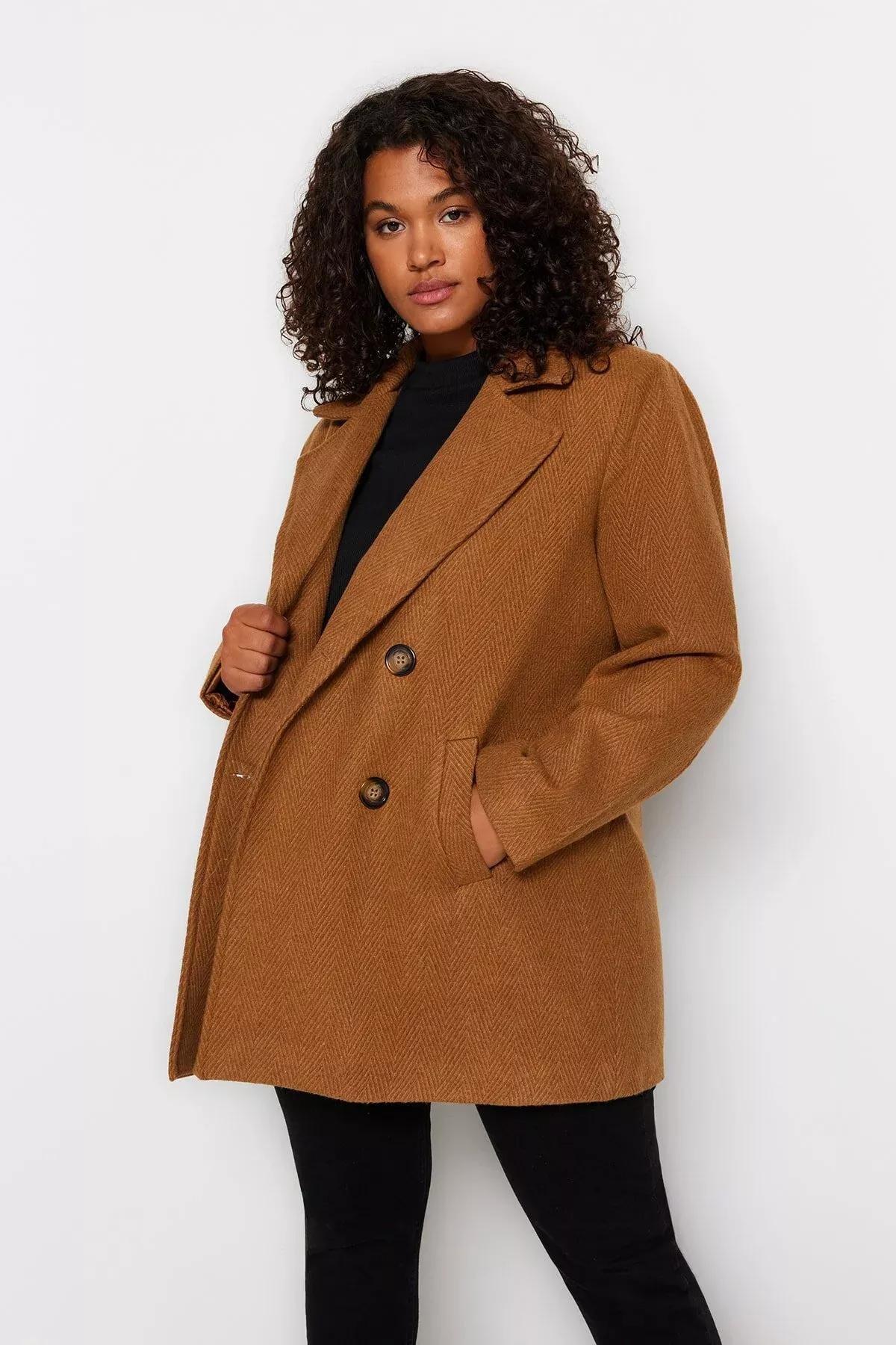 Brown Basic Plus Size Coat, , large image number 2