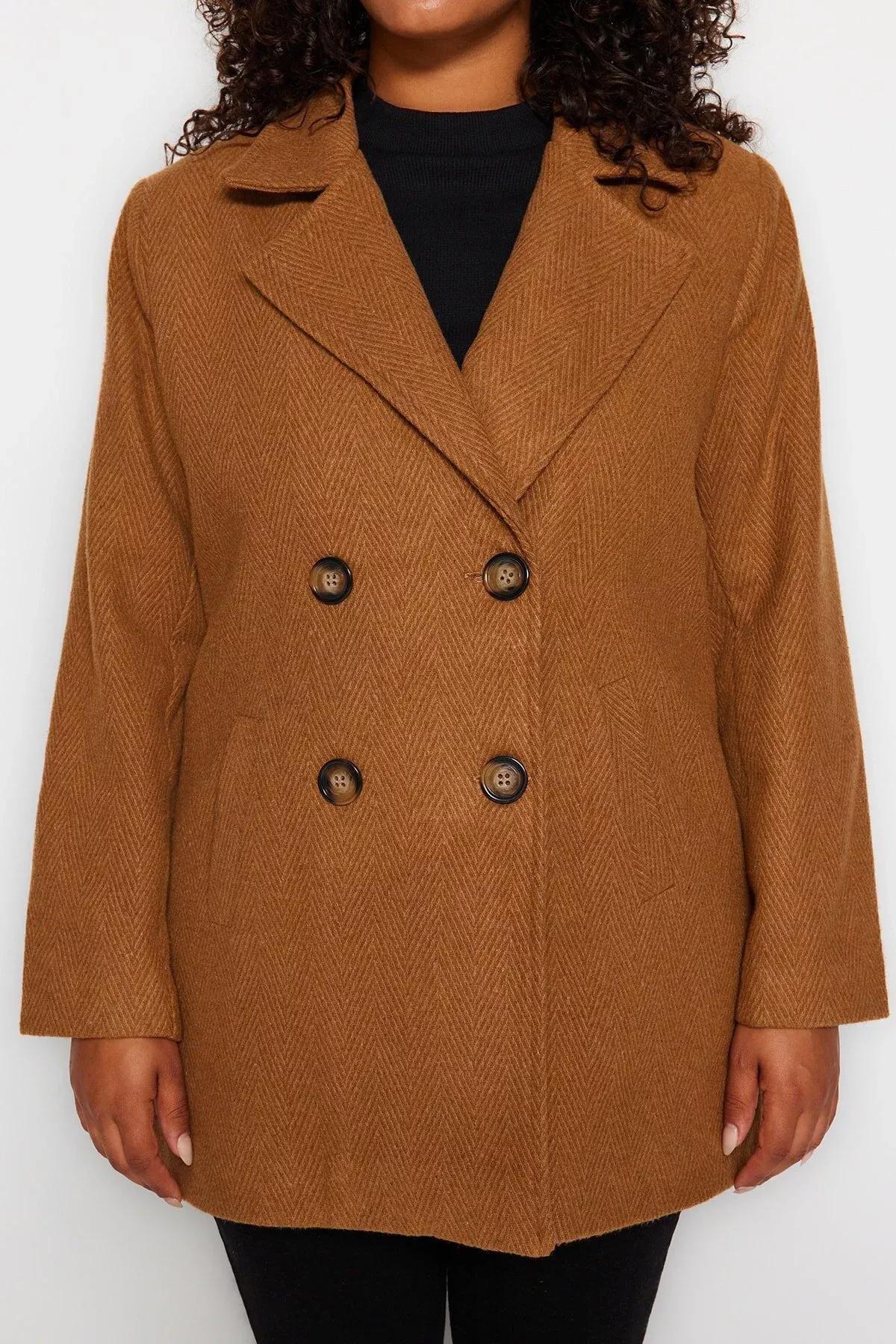 Brown Basic Plus Size Coat, , large image number 4