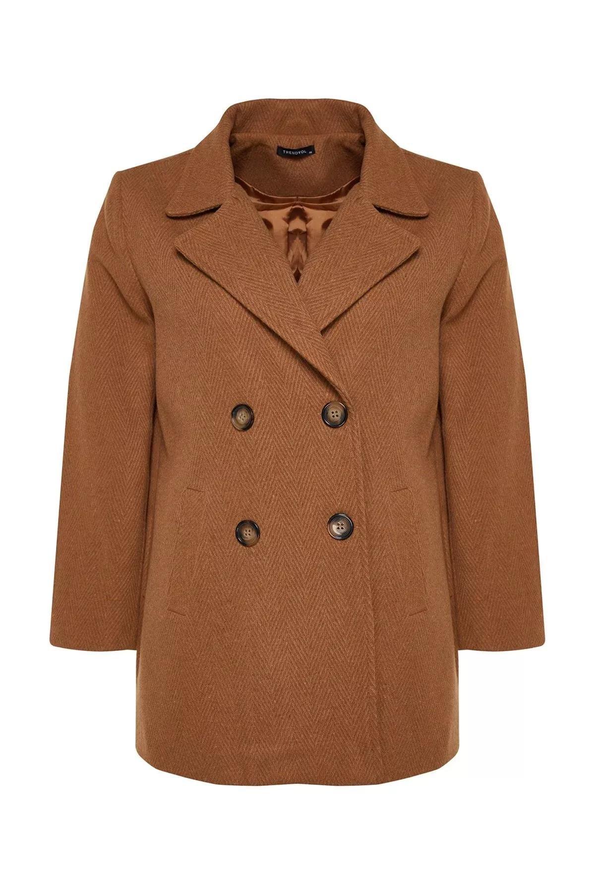 Brown Basic Plus Size Coat, , large image number 6