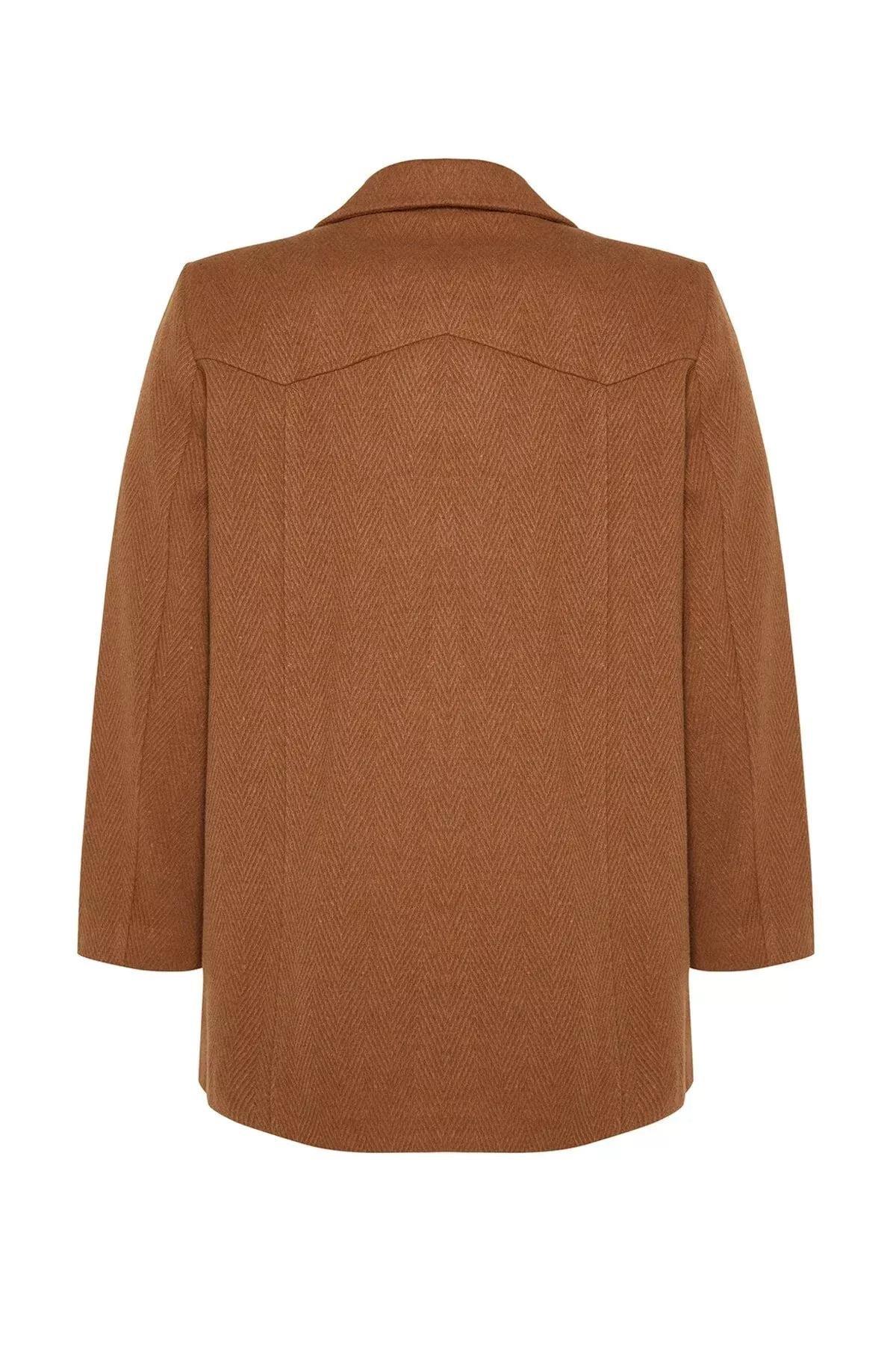 Brown Basic Plus Size Coat, , large image number 8